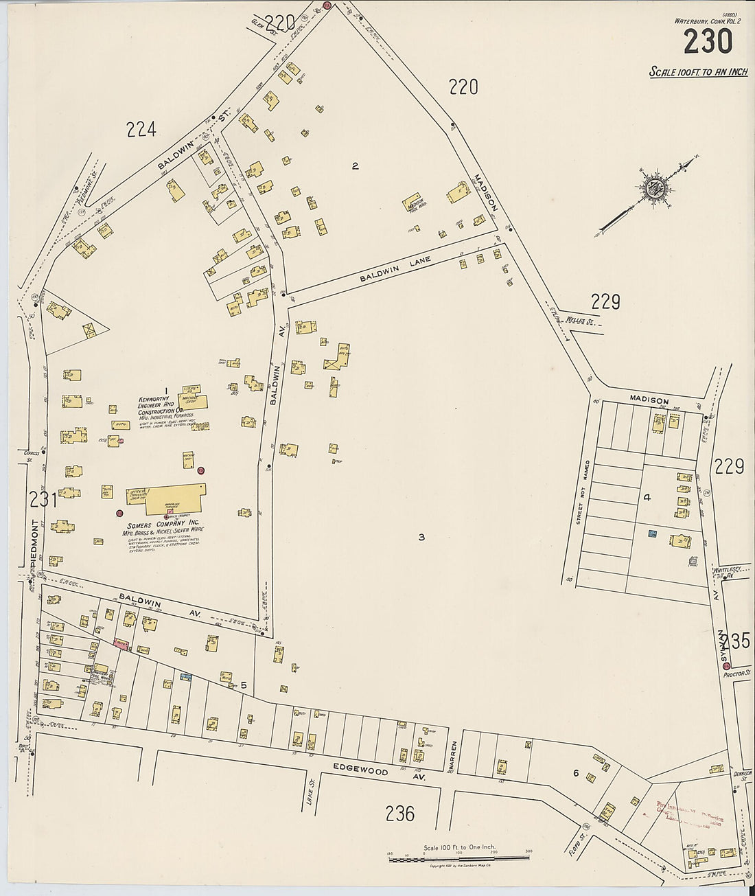 This old map of Waterbury, New Haven County, Connecticut was created by Sanborn Map Company in 1922