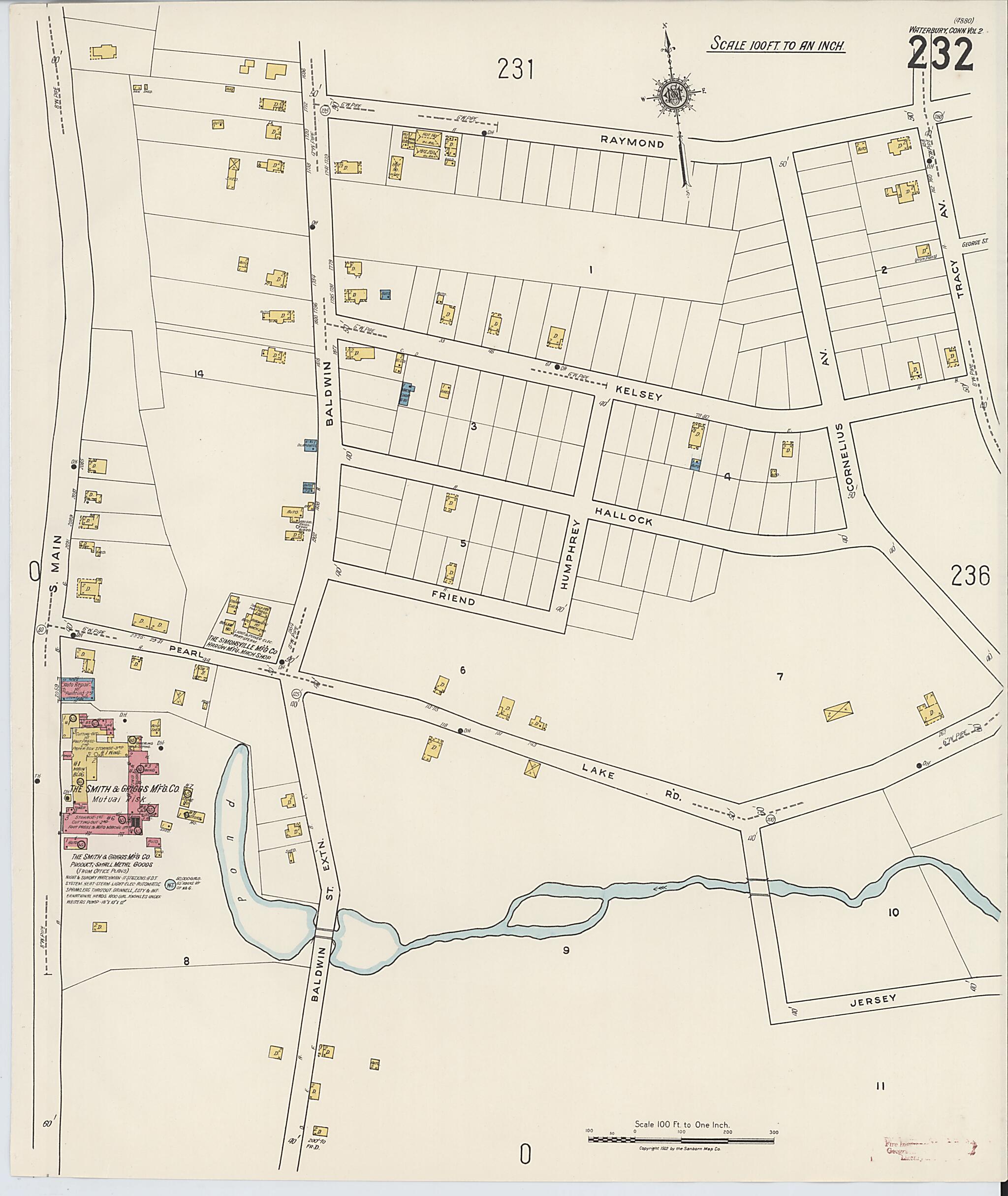 This old map of Waterbury, New Haven County, Connecticut was created by Sanborn Map Company in 1922