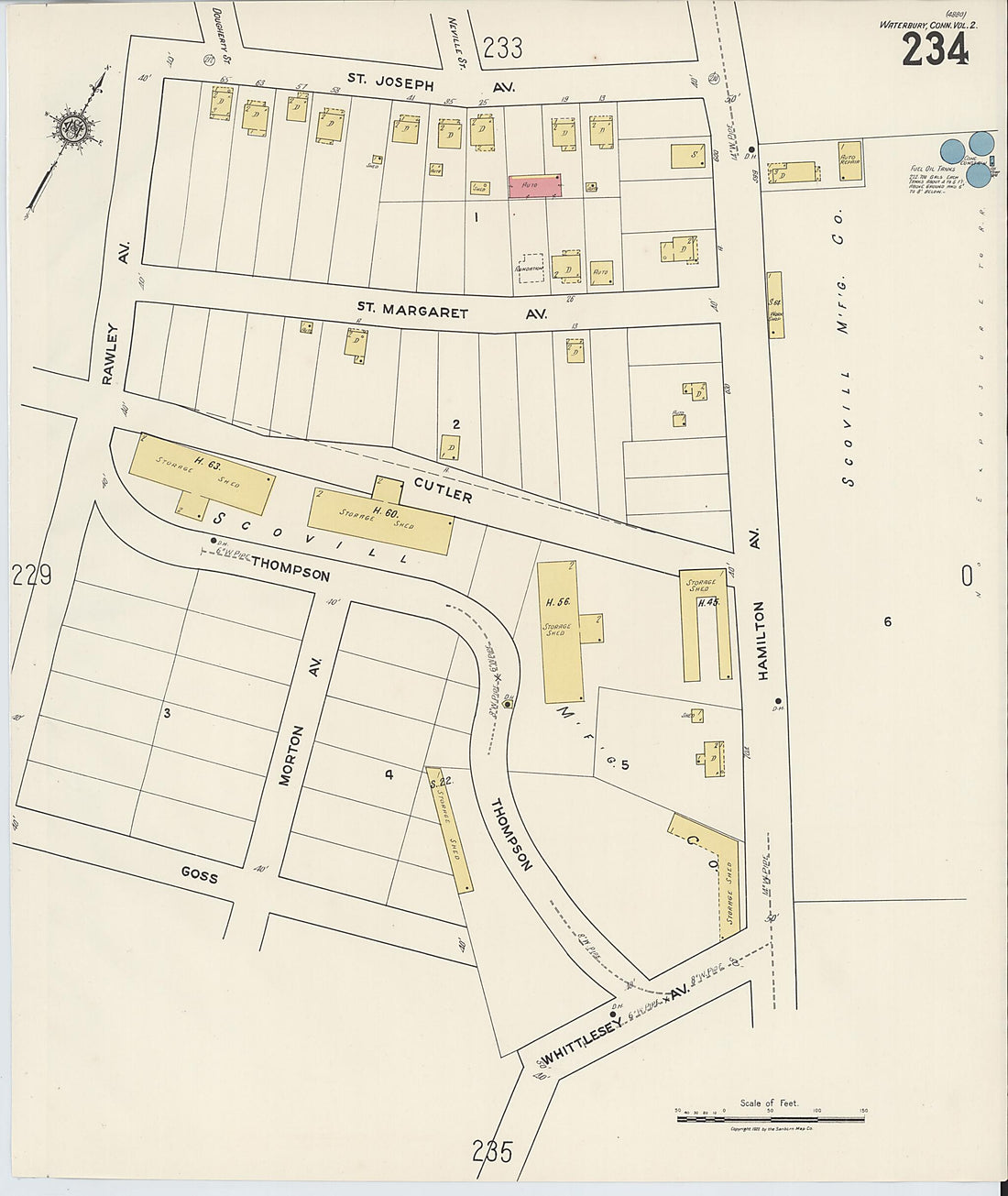 This old map of Waterbury, New Haven County, Connecticut was created by Sanborn Map Company in 1922