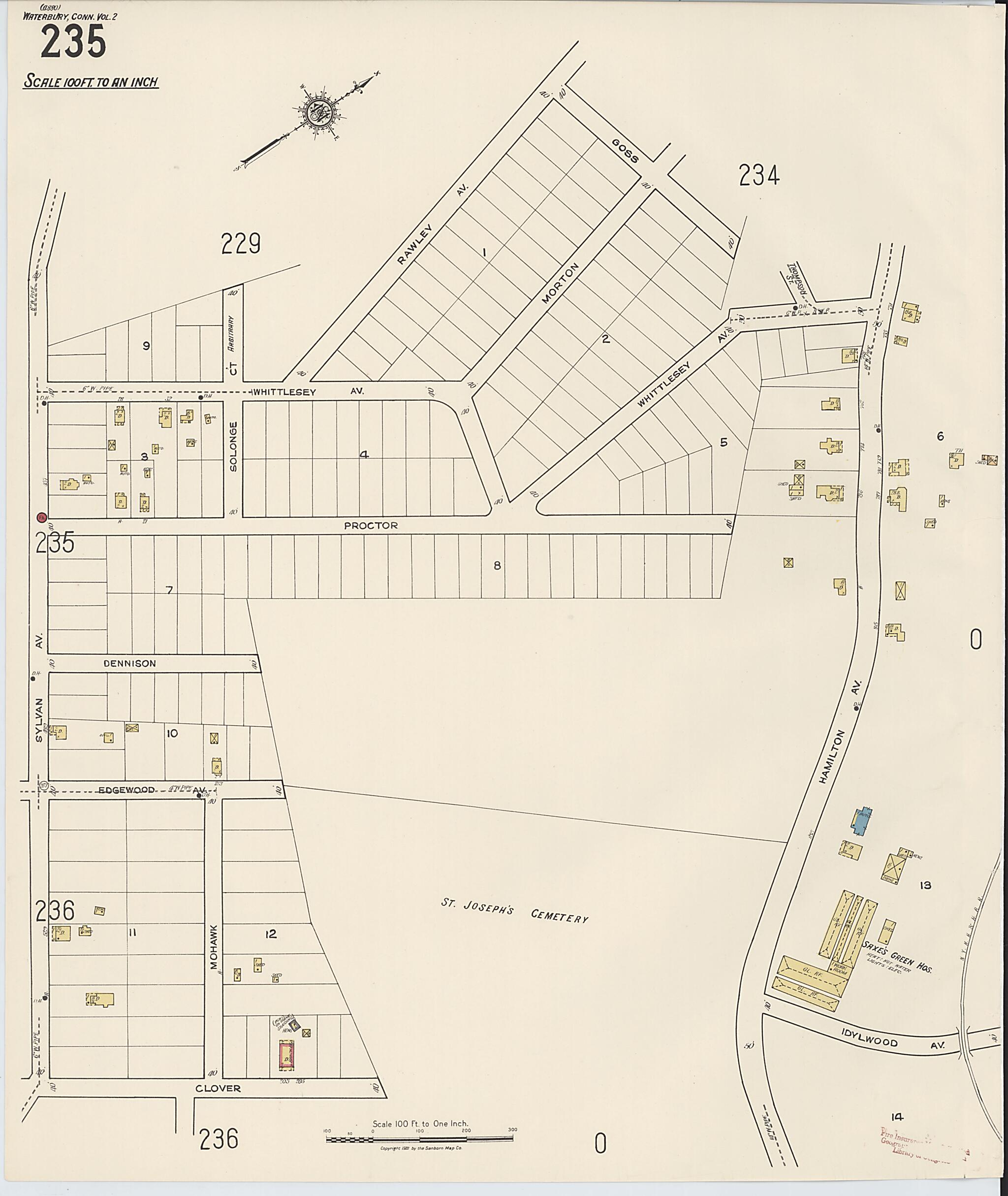 This old map of Waterbury, New Haven County, Connecticut was created by Sanborn Map Company in 1922