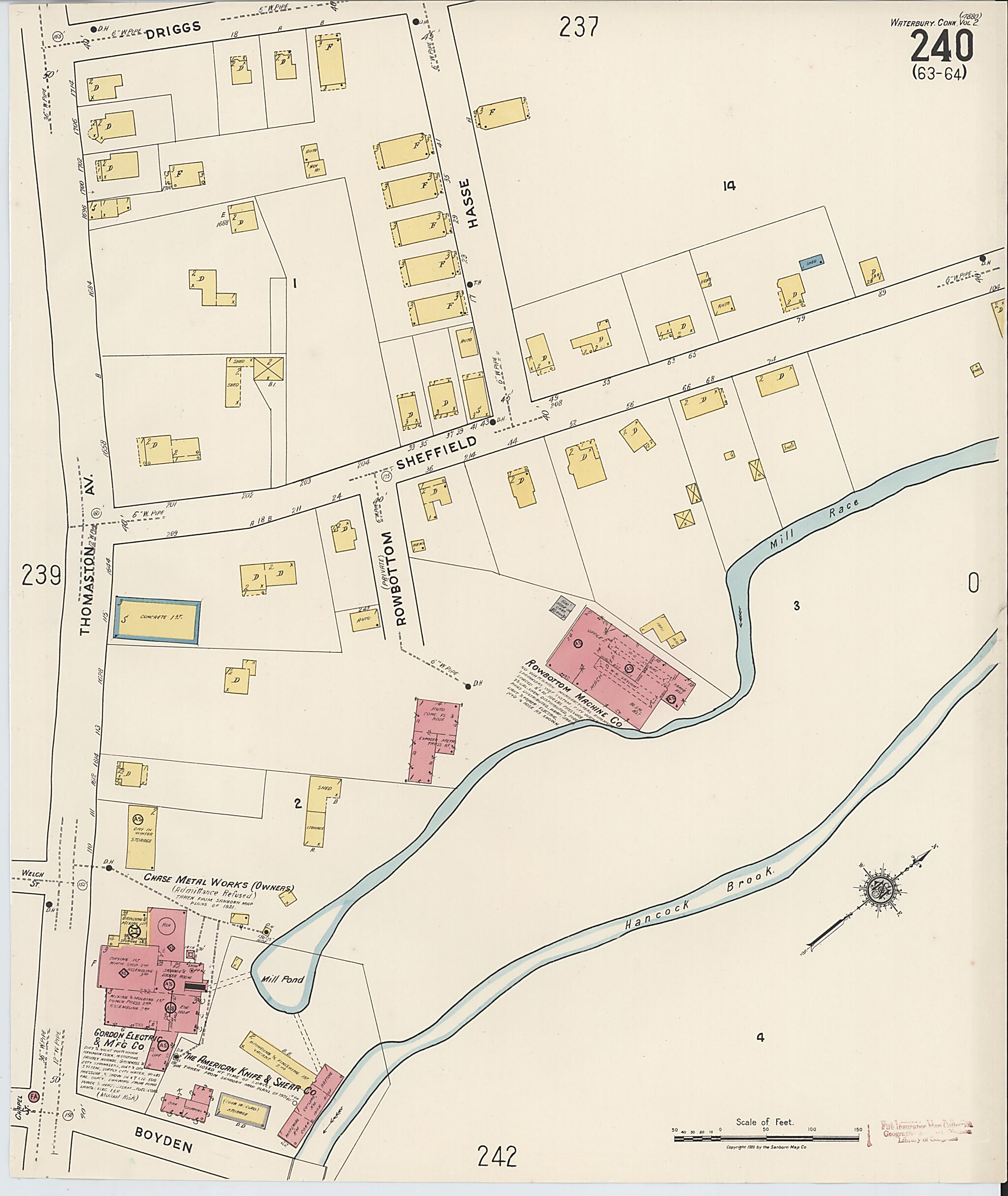 This old map of Waterbury, New Haven County, Connecticut was created by Sanborn Map Company in 1922