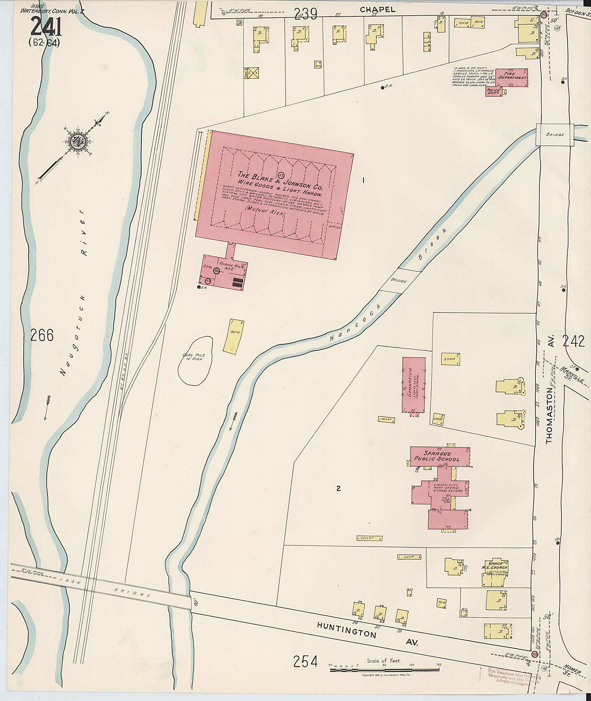 This old map of Waterbury, New Haven County, Connecticut was created by Sanborn Map Company in 1922