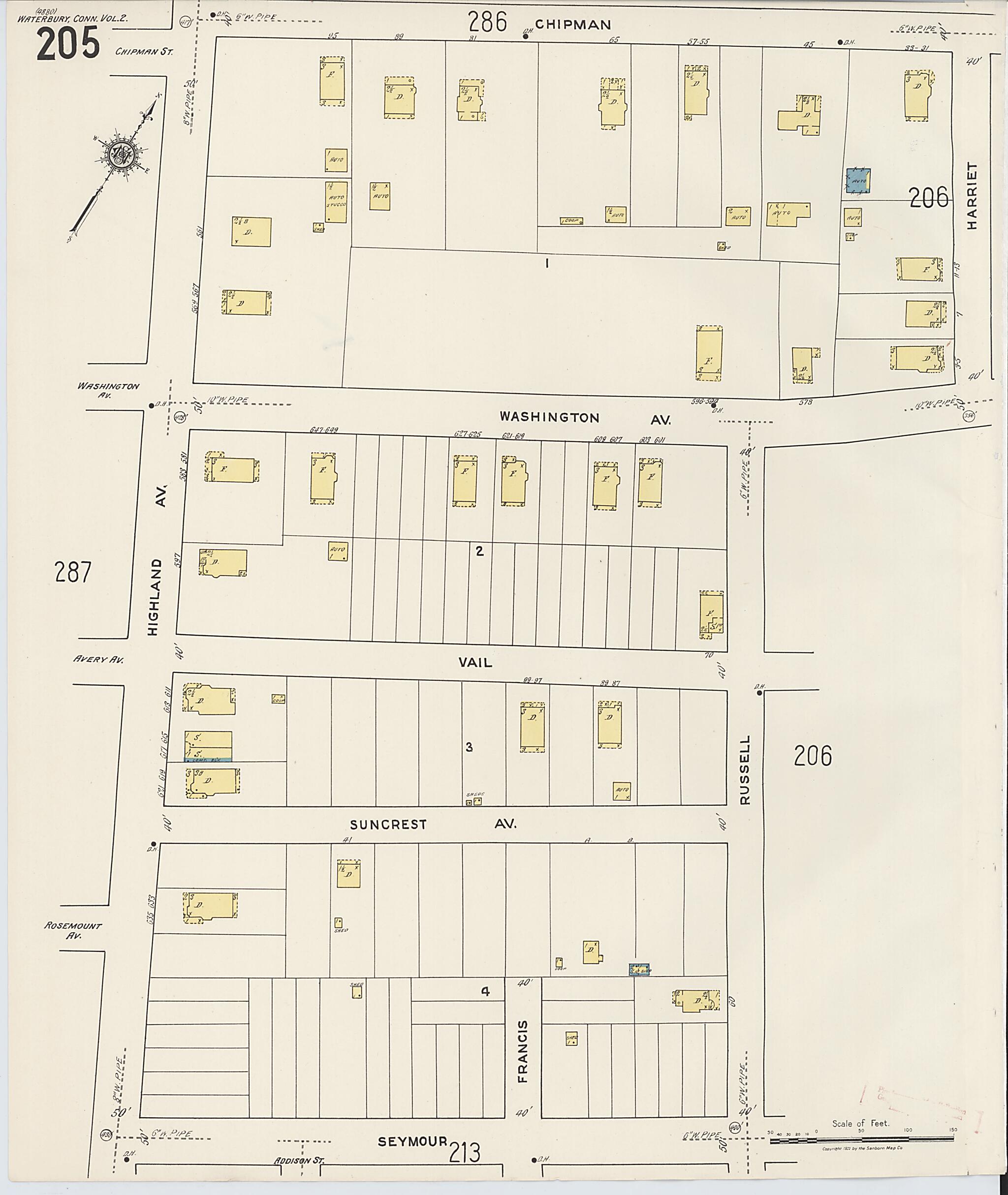 This old map of Waterbury, New Haven County, Connecticut was created by Sanborn Map Company in 1922