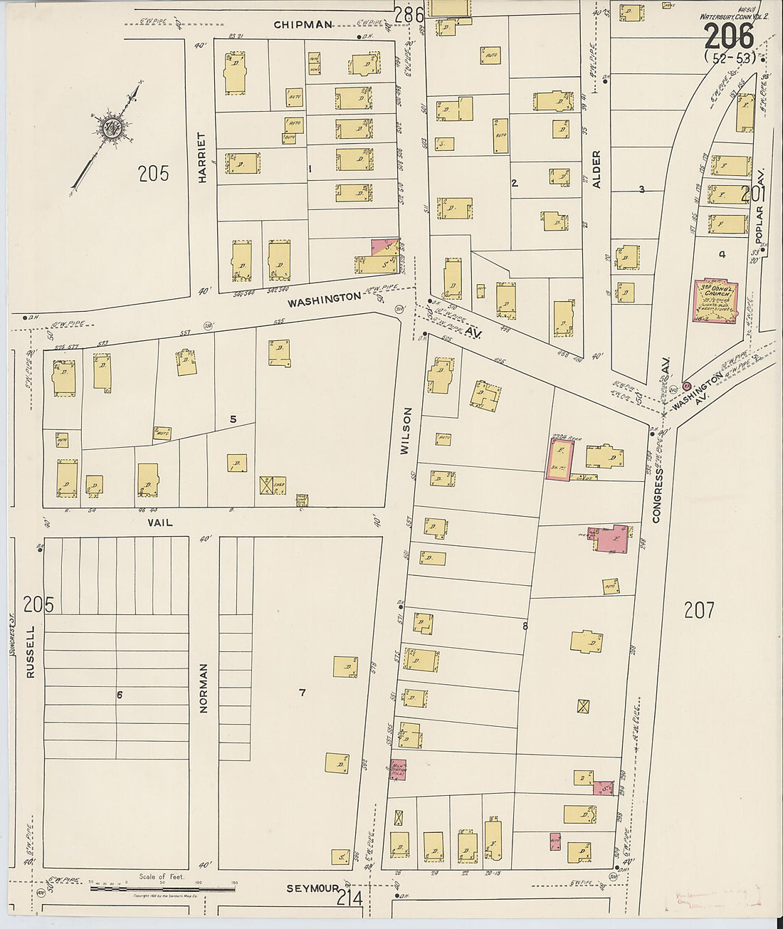 This old map of Waterbury, New Haven County, Connecticut was created by Sanborn Map Company in 1922