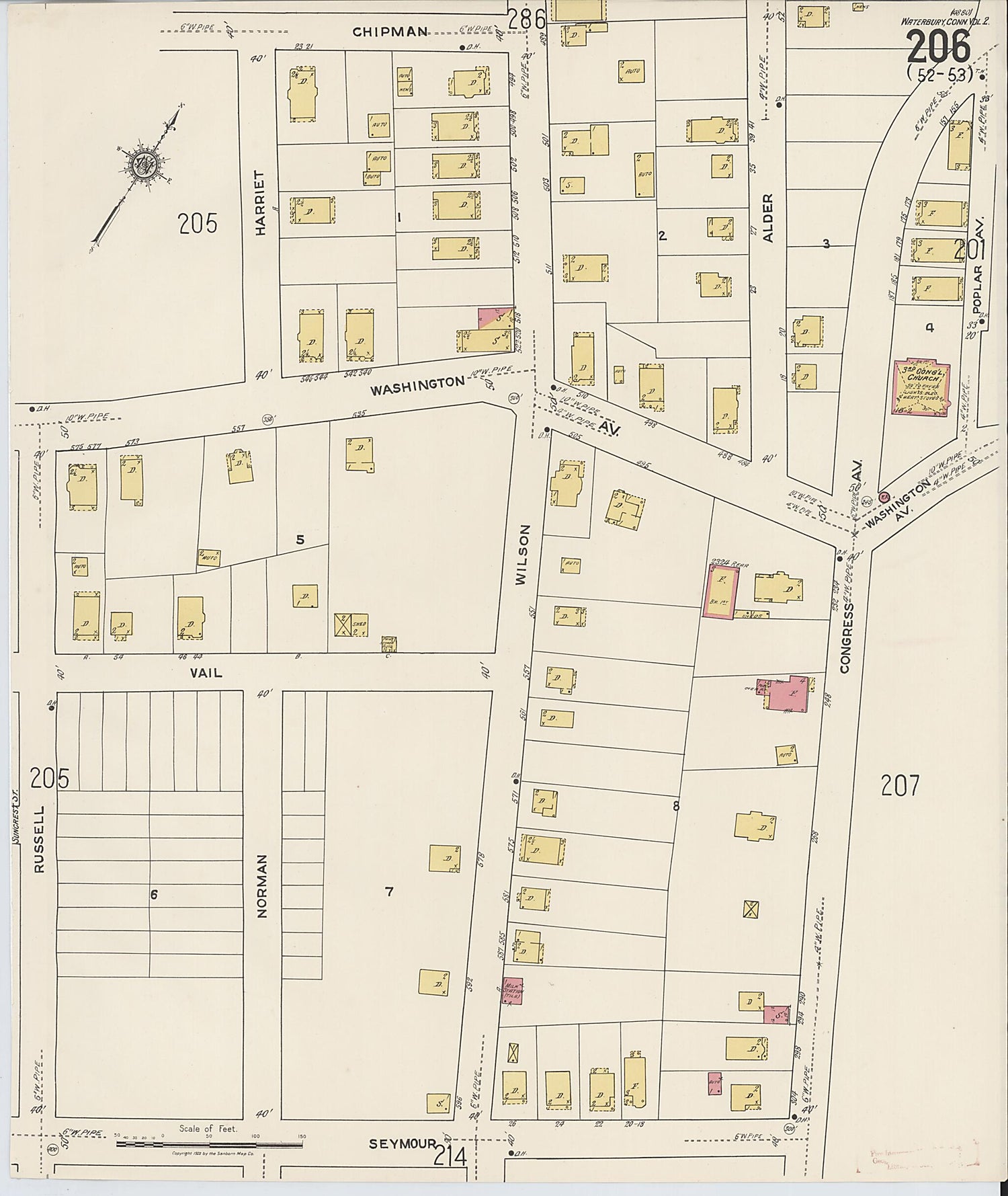 This old map of Waterbury, New Haven County, Connecticut was created by Sanborn Map Company in 1922