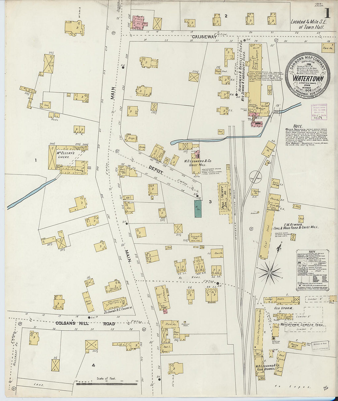 This old map of Watertown, Litchfield County, Connecticut was created by Sanborn Map Company in 1906