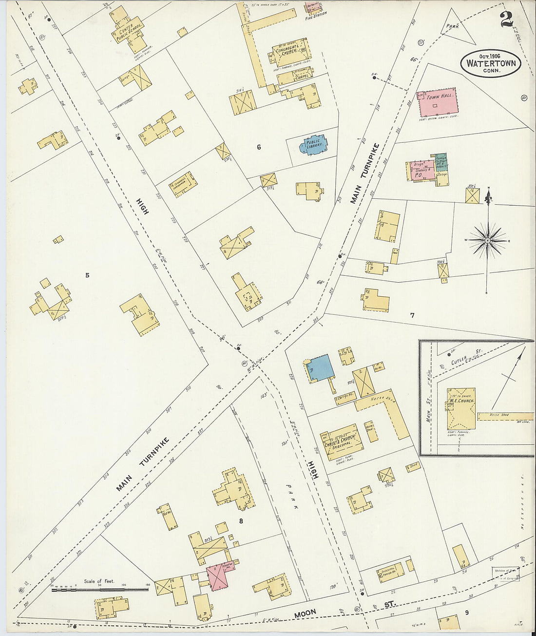 This old map of Watertown, Litchfield County, Connecticut was created by Sanborn Map Company in 1906