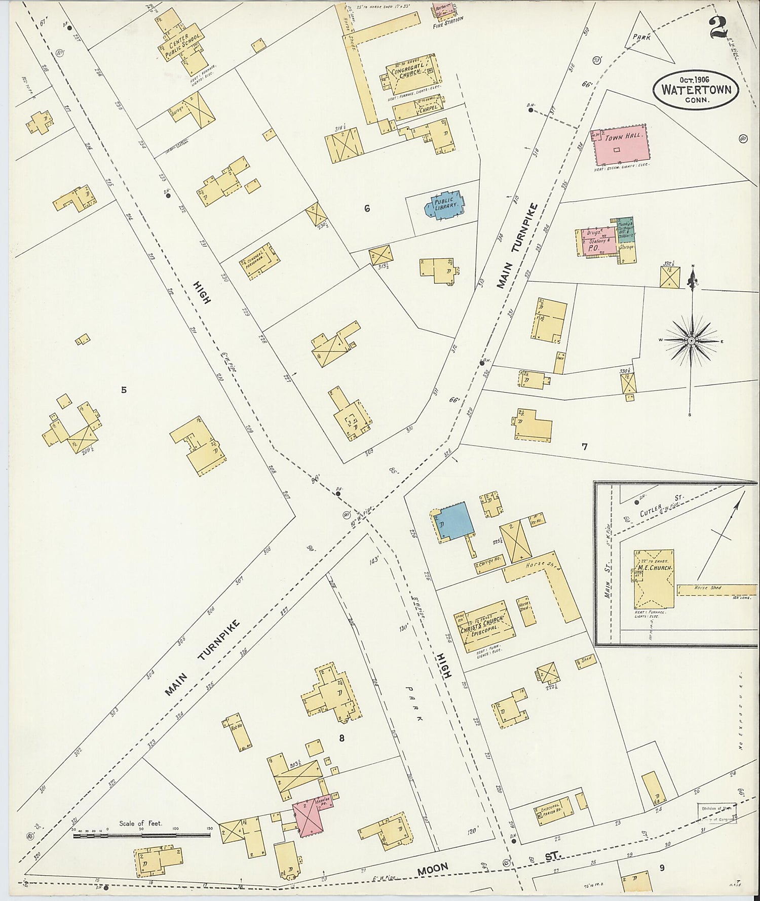 This old map of Watertown, Litchfield County, Connecticut was created by Sanborn Map Company in 1906
