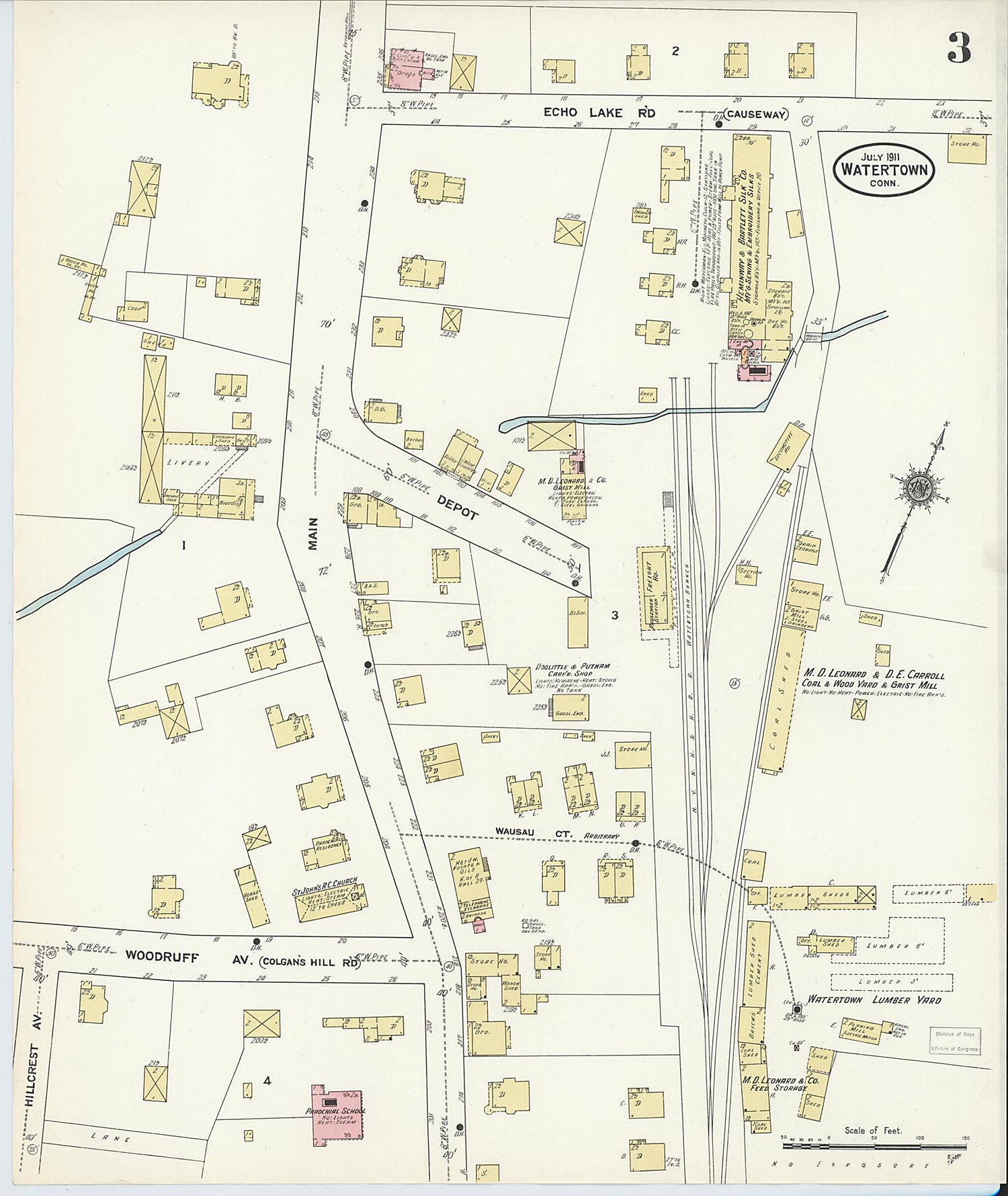 This old map of Watertown, Litchfield County, Connecticut was created by Sanborn Map Company in 1911