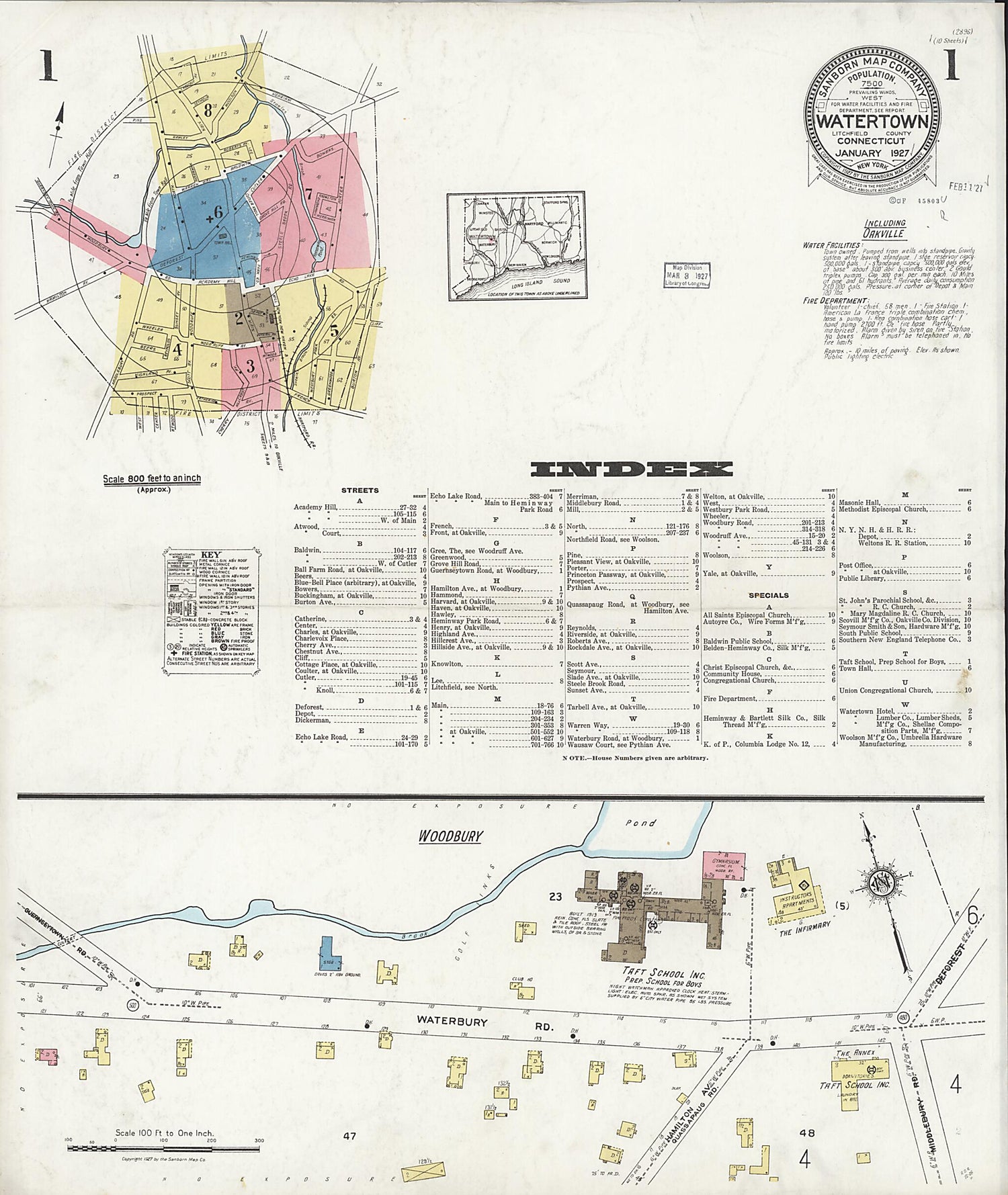 This old map of Watertown, Litchfield County, Connecticut was created by Sanborn Map Company in 1927