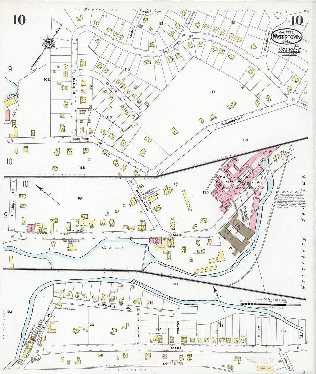 This old map of Watertown, Litchfield County, Connecticut was created by Sanborn Map Company in 1927