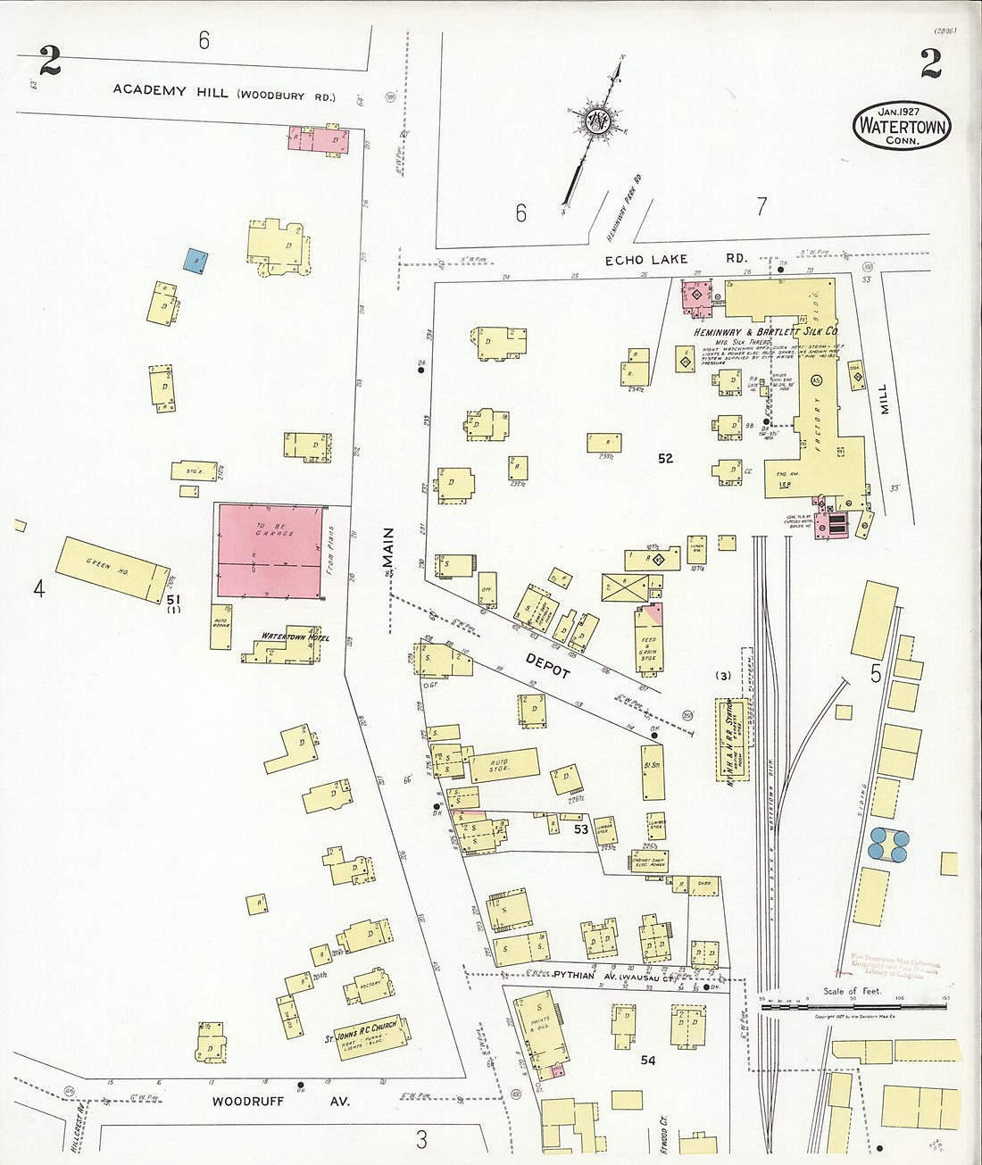 This old map of Watertown, Litchfield County, Connecticut was created by Sanborn Map Company in 1927