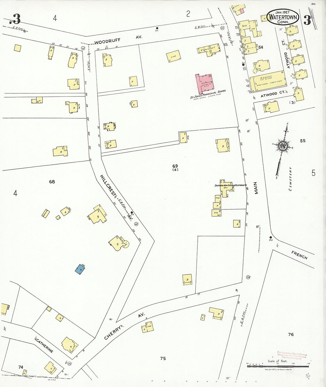 This old map of Watertown, Litchfield County, Connecticut was created by Sanborn Map Company in 1927