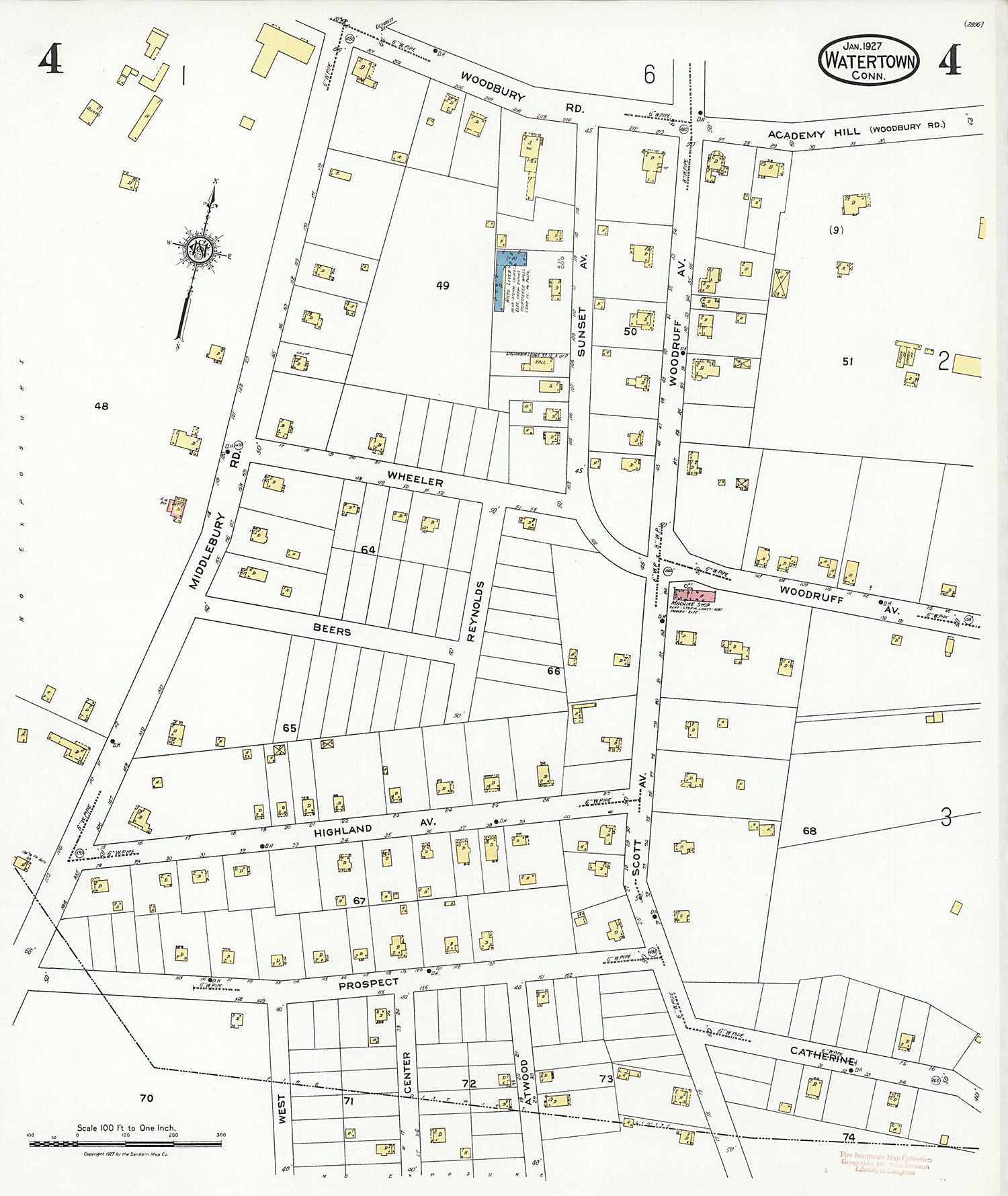 This old map of Watertown, Litchfield County, Connecticut was created by Sanborn Map Company in 1927