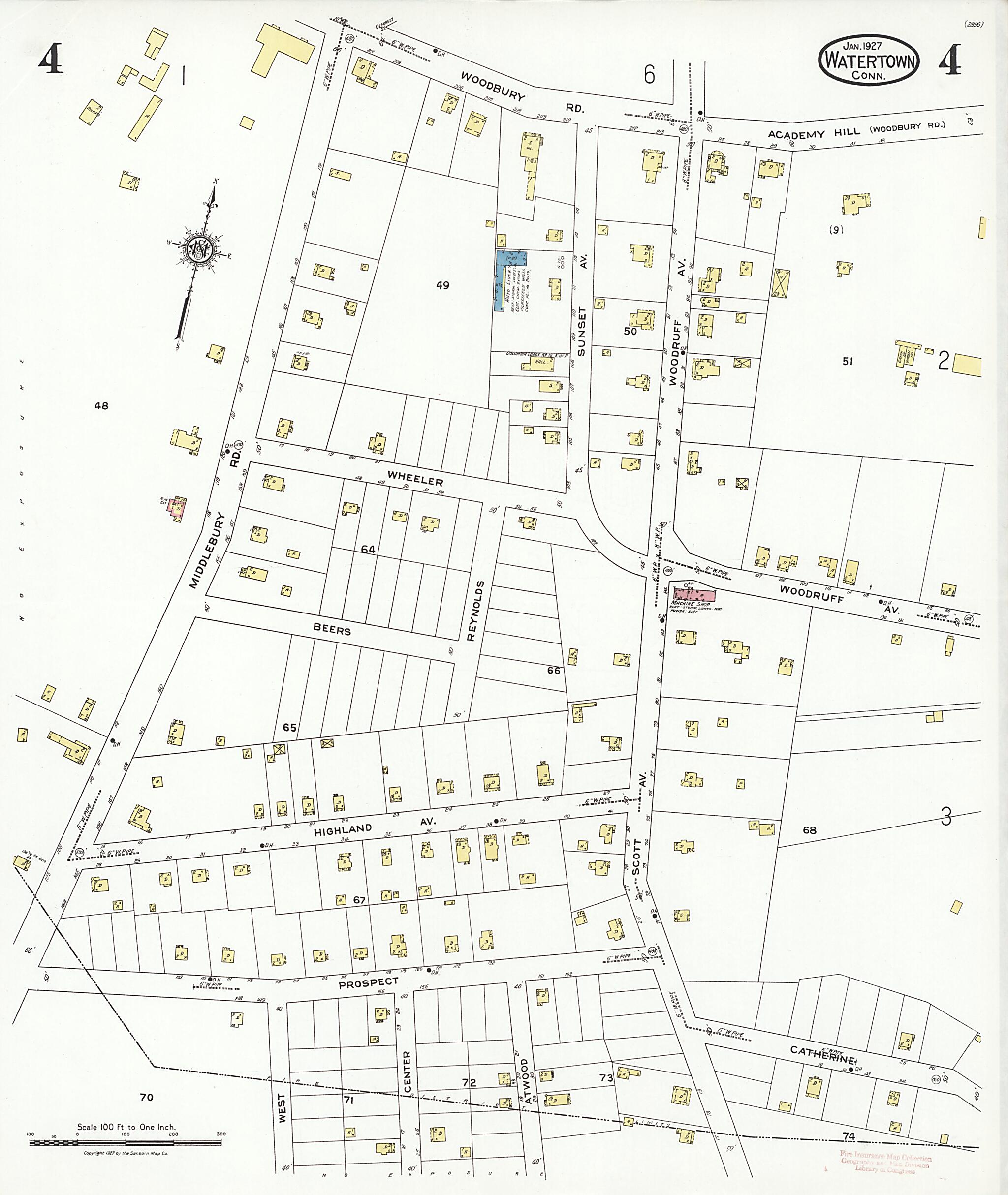 This old map of Watertown, Litchfield County, Connecticut was created by Sanborn Map Company in 1927
