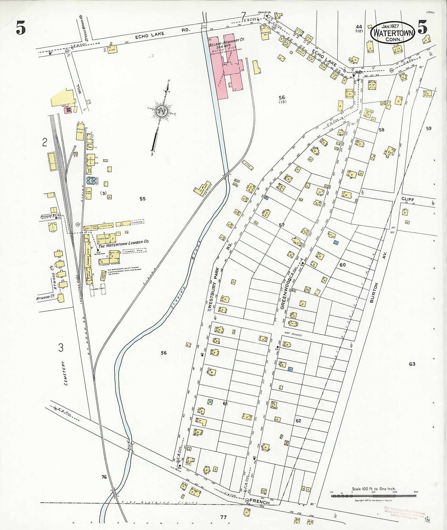 This old map of Watertown, Litchfield County, Connecticut was created by Sanborn Map Company in 1927