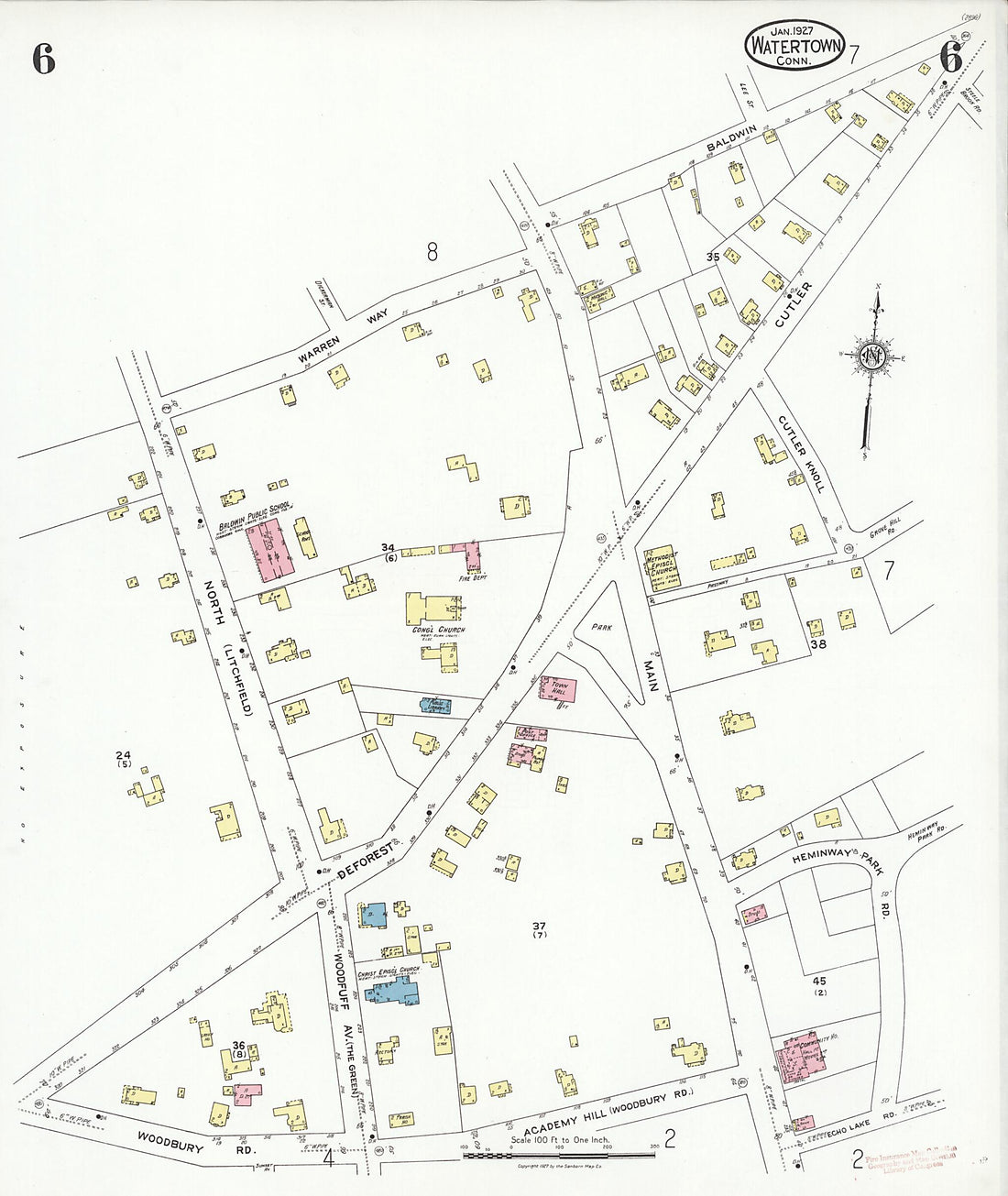 This old map of Watertown, Litchfield County, Connecticut was created by Sanborn Map Company in 1927