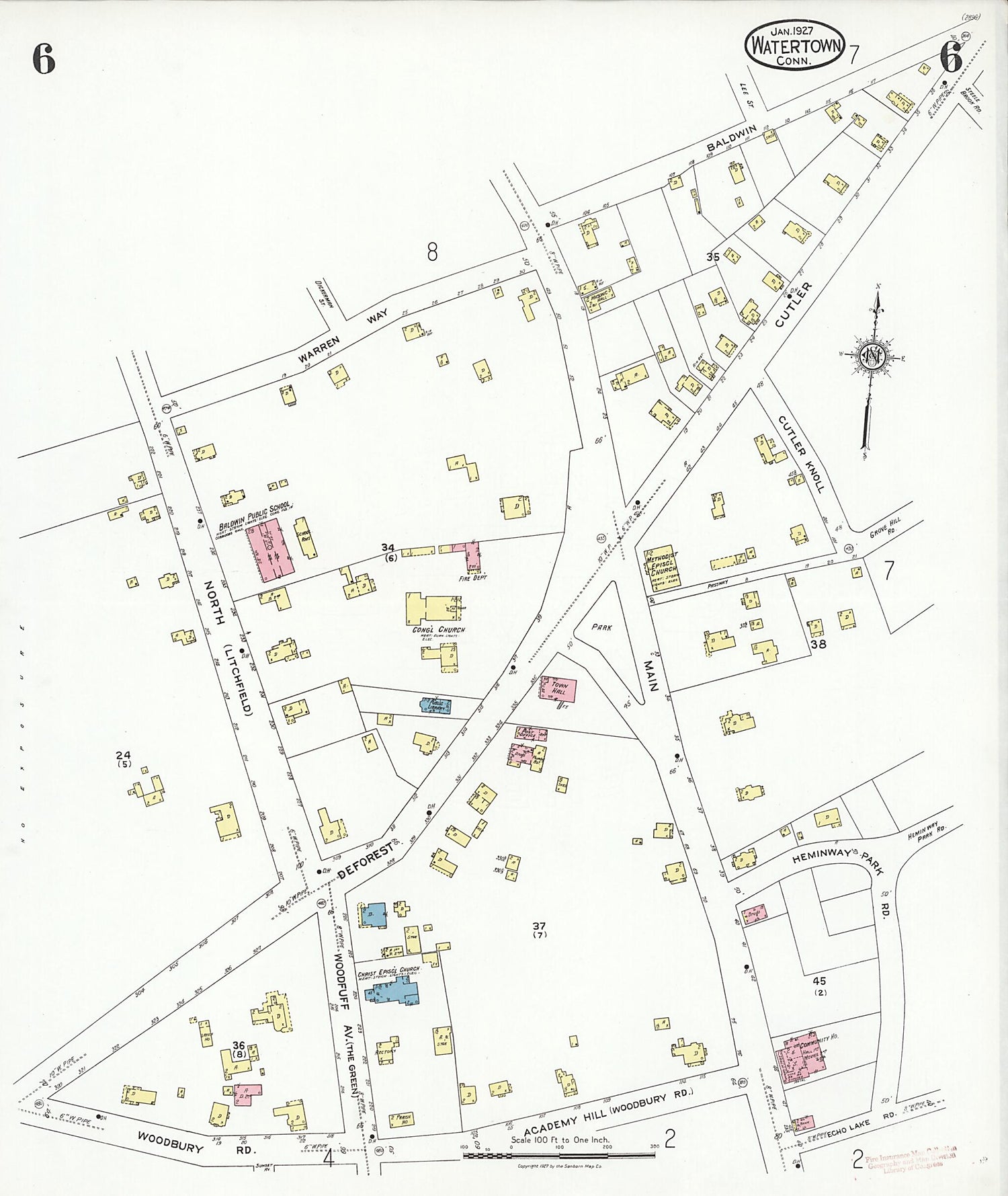 This old map of Watertown, Litchfield County, Connecticut was created by Sanborn Map Company in 1927