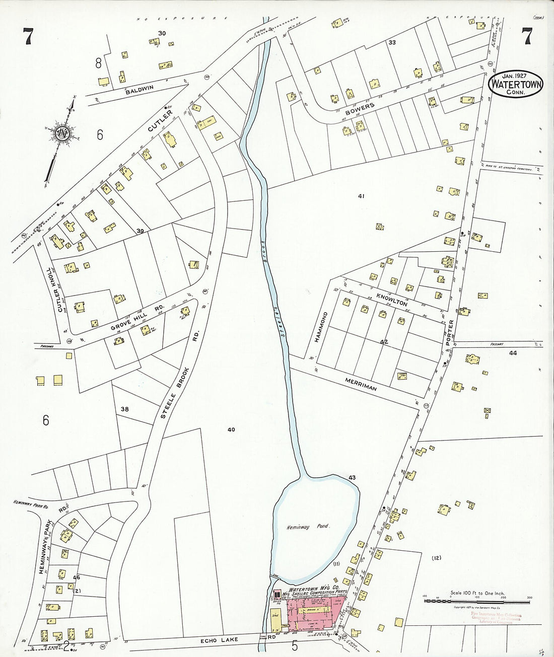 This old map of Watertown, Litchfield County, Connecticut was created by Sanborn Map Company in 1927