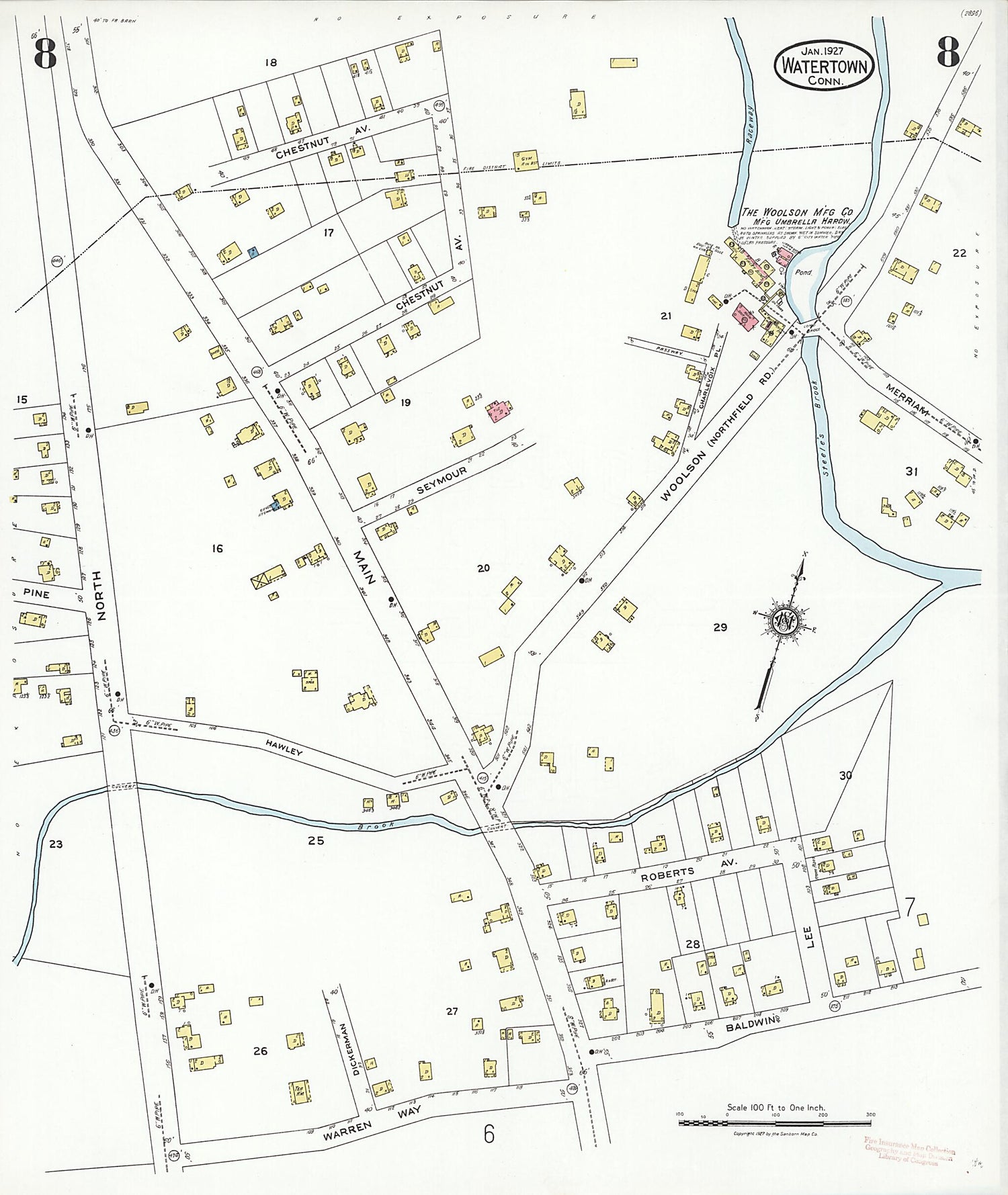 This old map of Watertown, Litchfield County, Connecticut was created by Sanborn Map Company in 1927