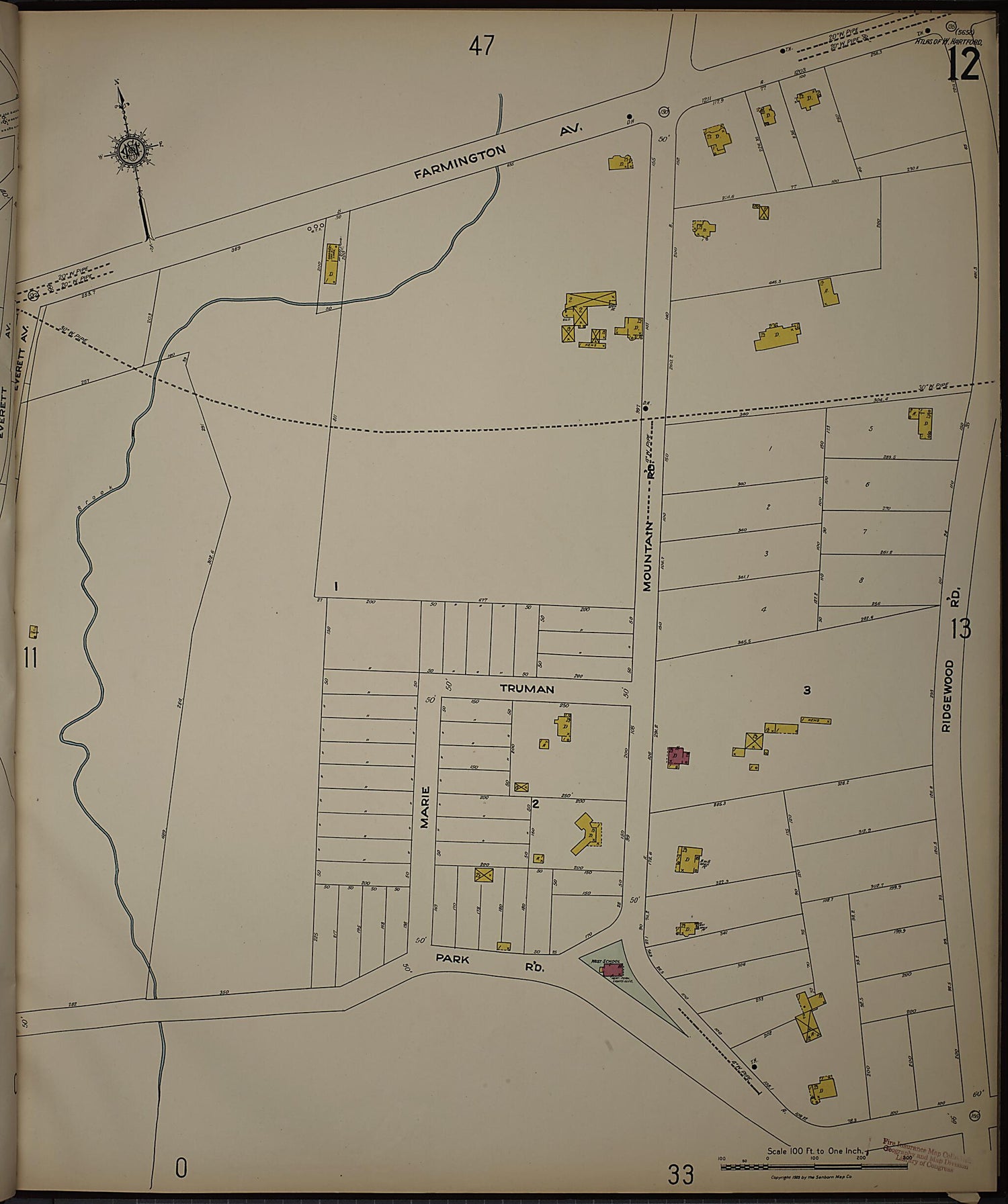 This old map of West Hartford, Hartford County, Connecticut was created by Sanborn Map Company in 1923