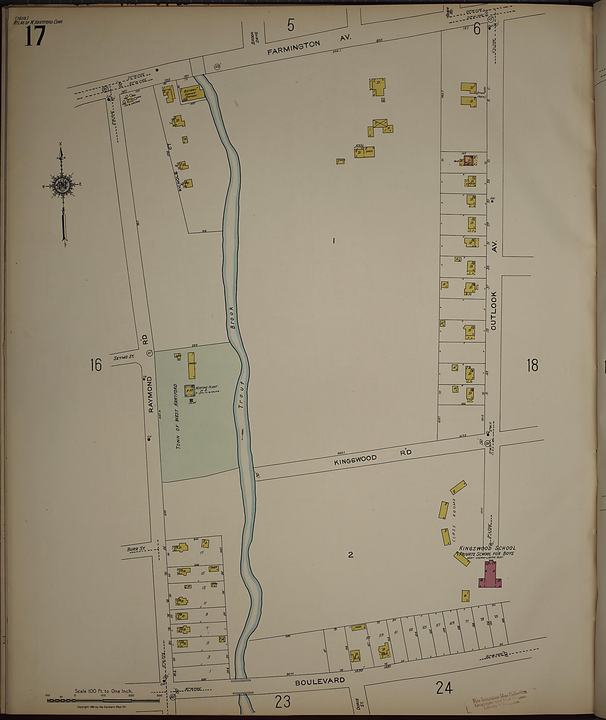 This old map of West Hartford, Hartford County, Connecticut was created by Sanborn Map Company in 1923