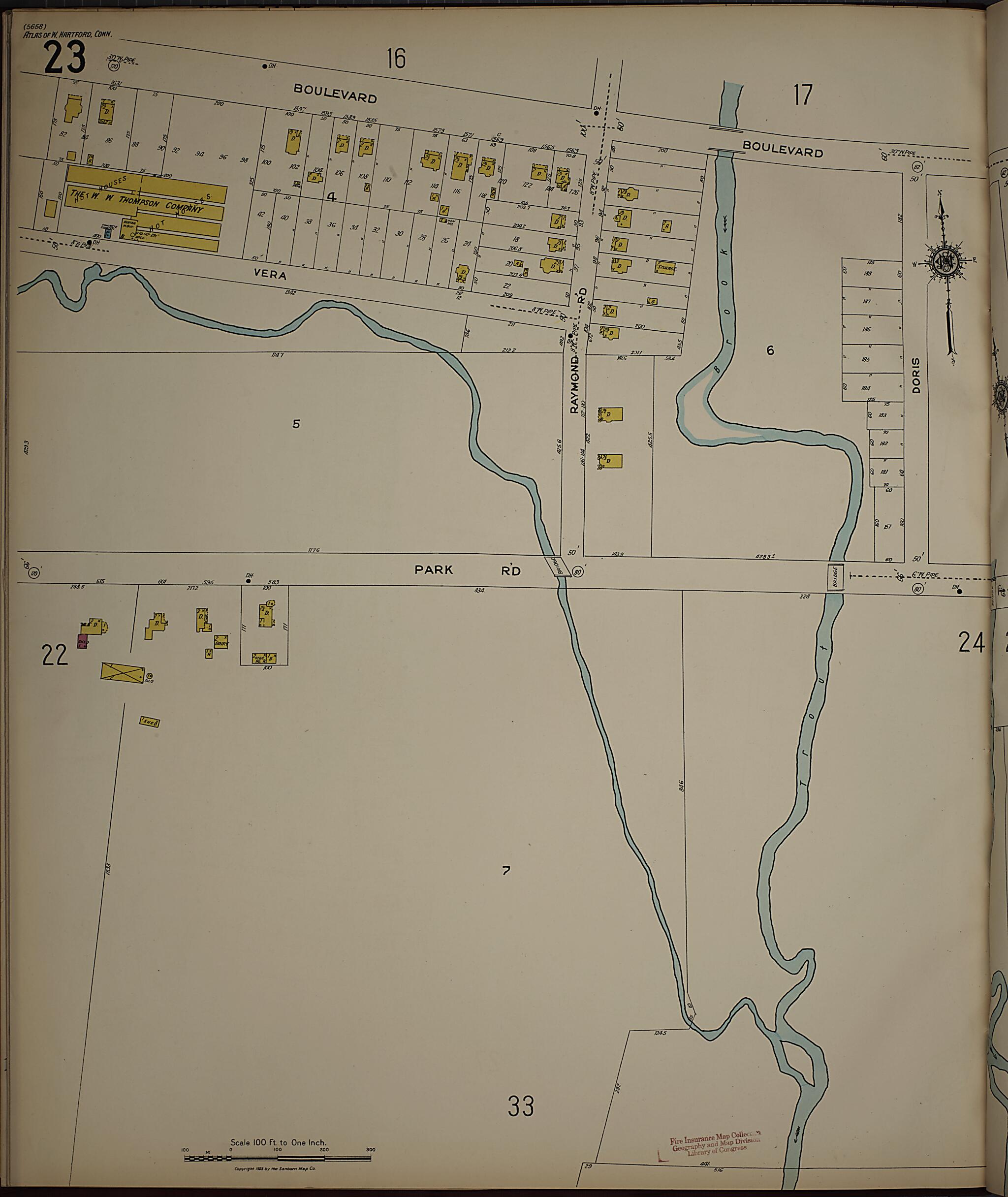 This old map of West Hartford, Hartford County, Connecticut was created by Sanborn Map Company in 1923