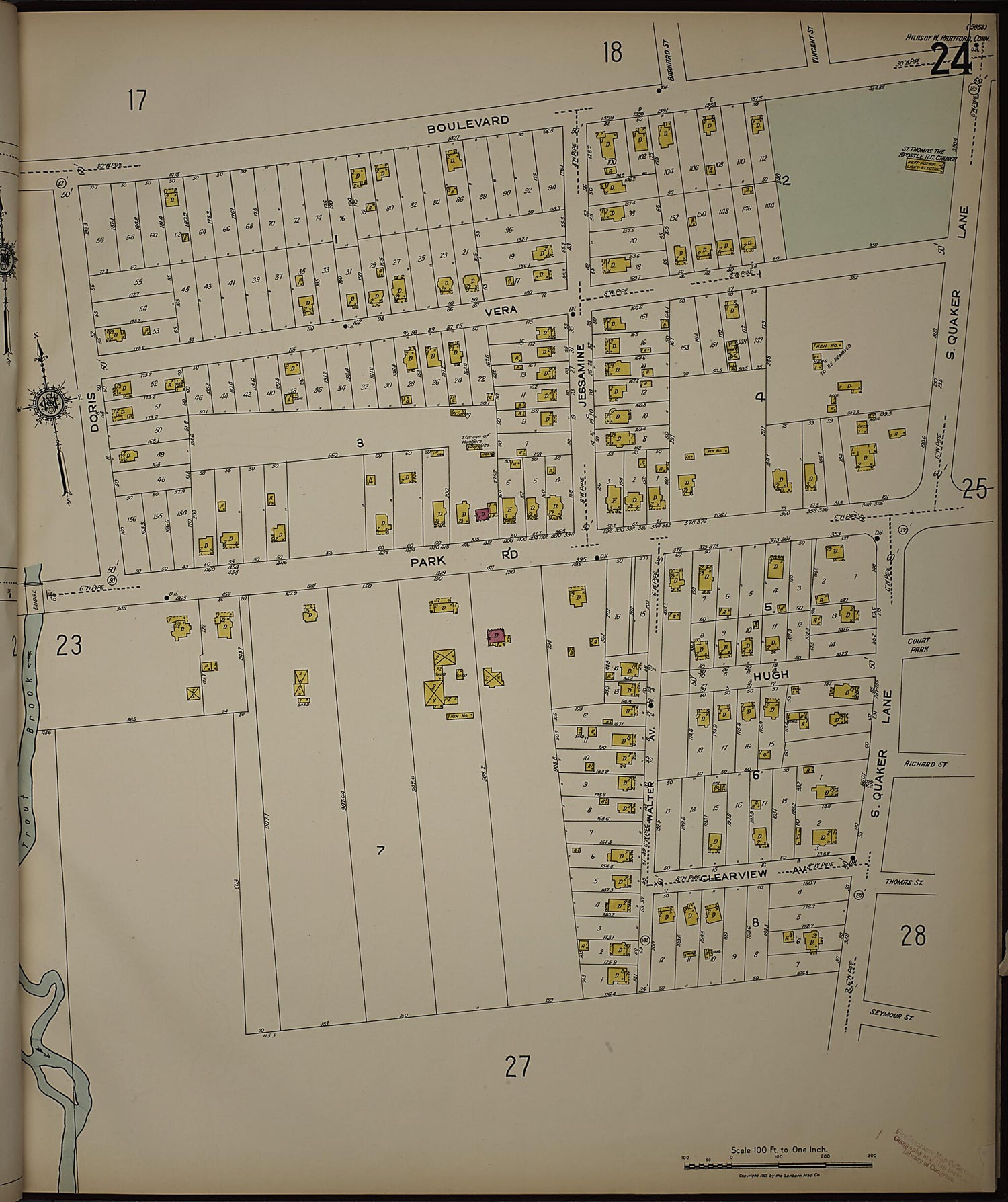This old map of West Hartford, Hartford County, Connecticut was created by Sanborn Map Company in 1923