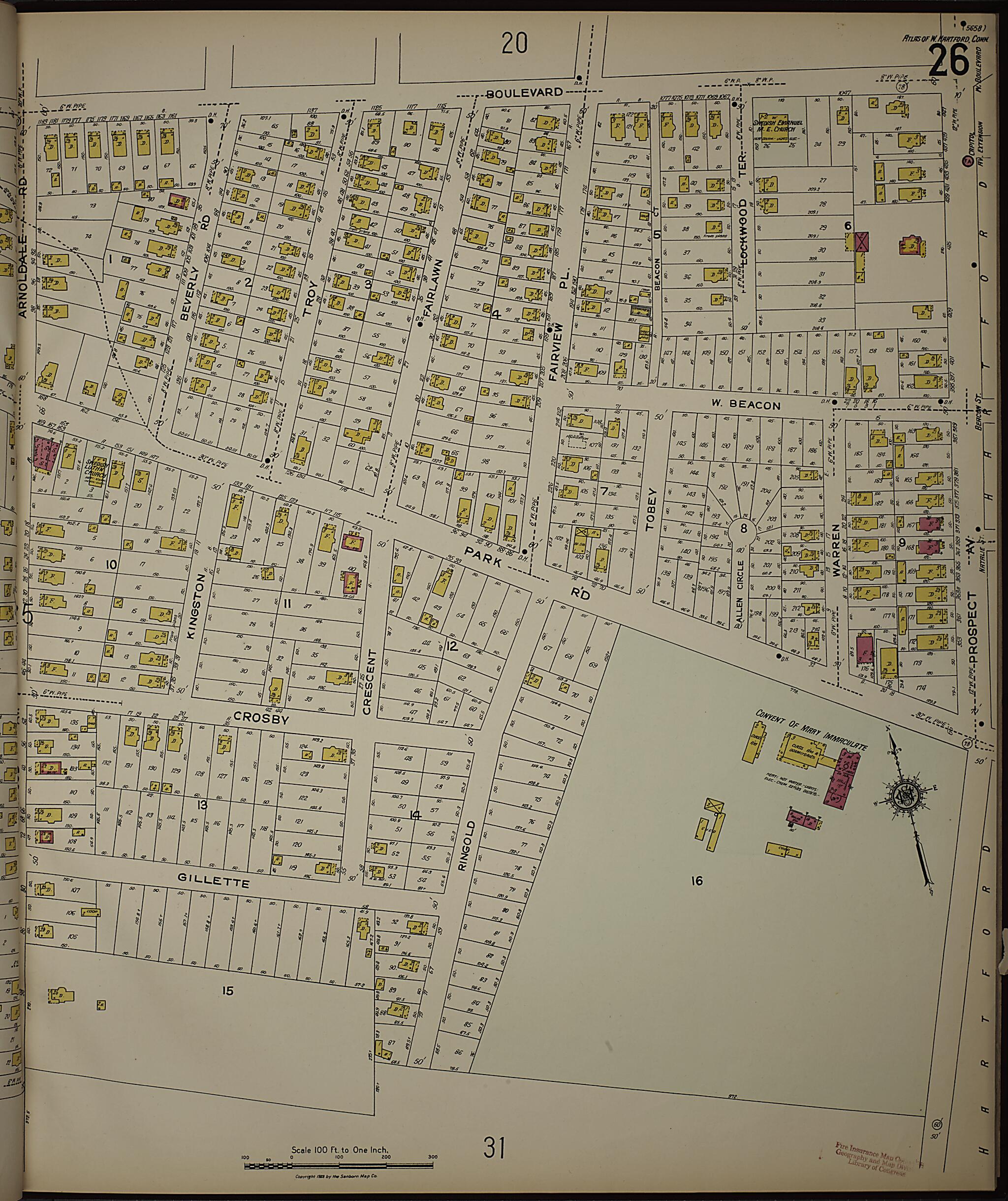 This old map of West Hartford, Hartford County, Connecticut was created by Sanborn Map Company in 1923