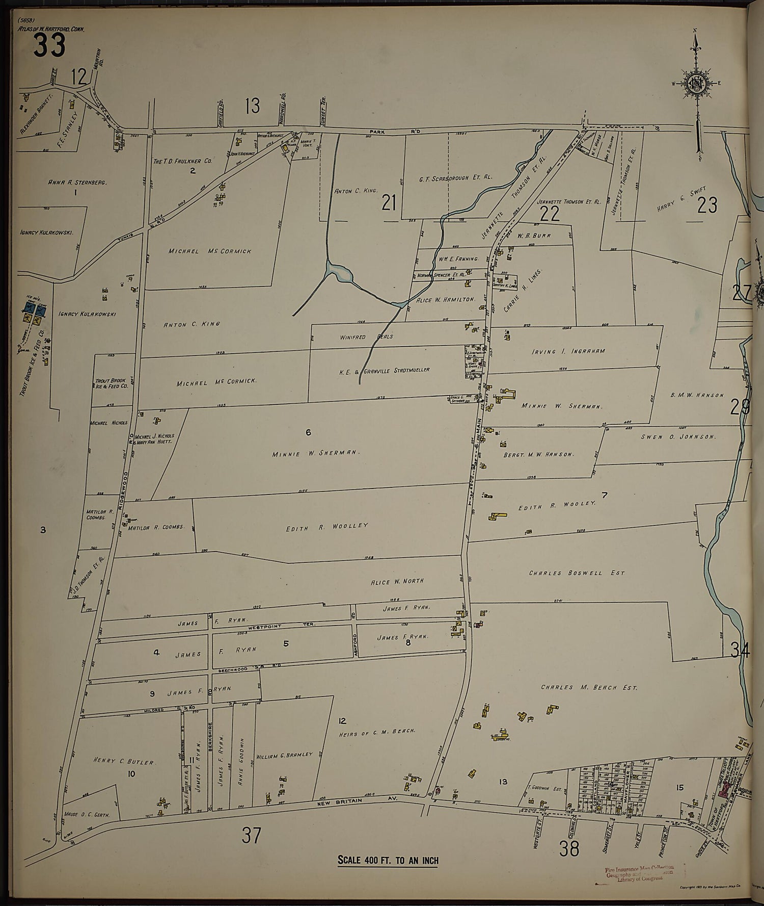 This old map of West Hartford, Hartford County, Connecticut was created by Sanborn Map Company in 1923