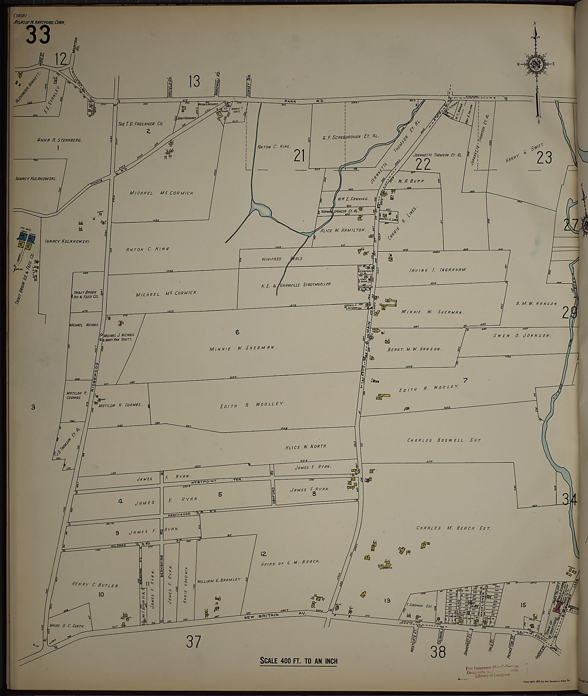 This old map of West Hartford, Hartford County, Connecticut was created by Sanborn Map Company in 1923