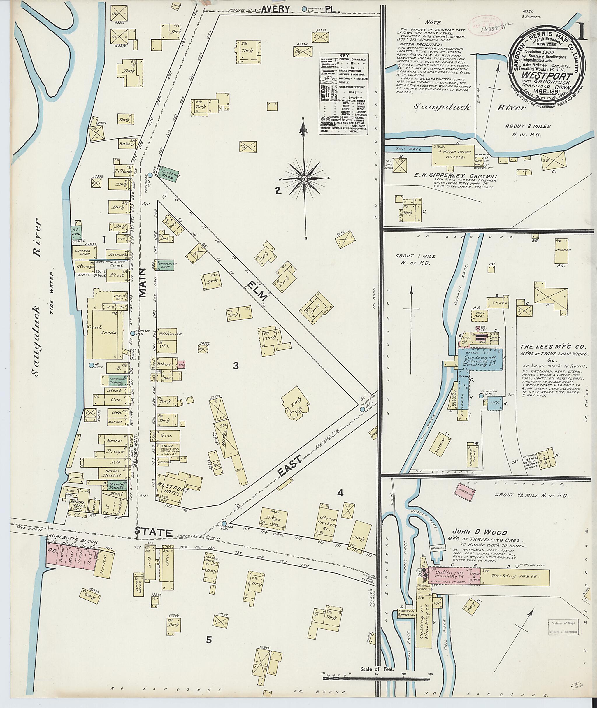 This old map of Westport, Fairfield County, Connecticut was created by Sanborn Map Company in 1891