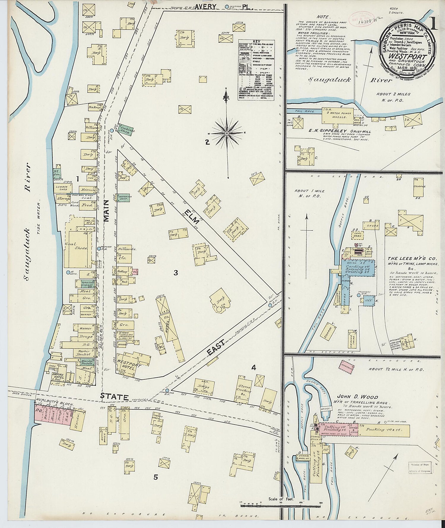 This old map of Westport, Fairfield County, Connecticut was created by Sanborn Map Company in 1891