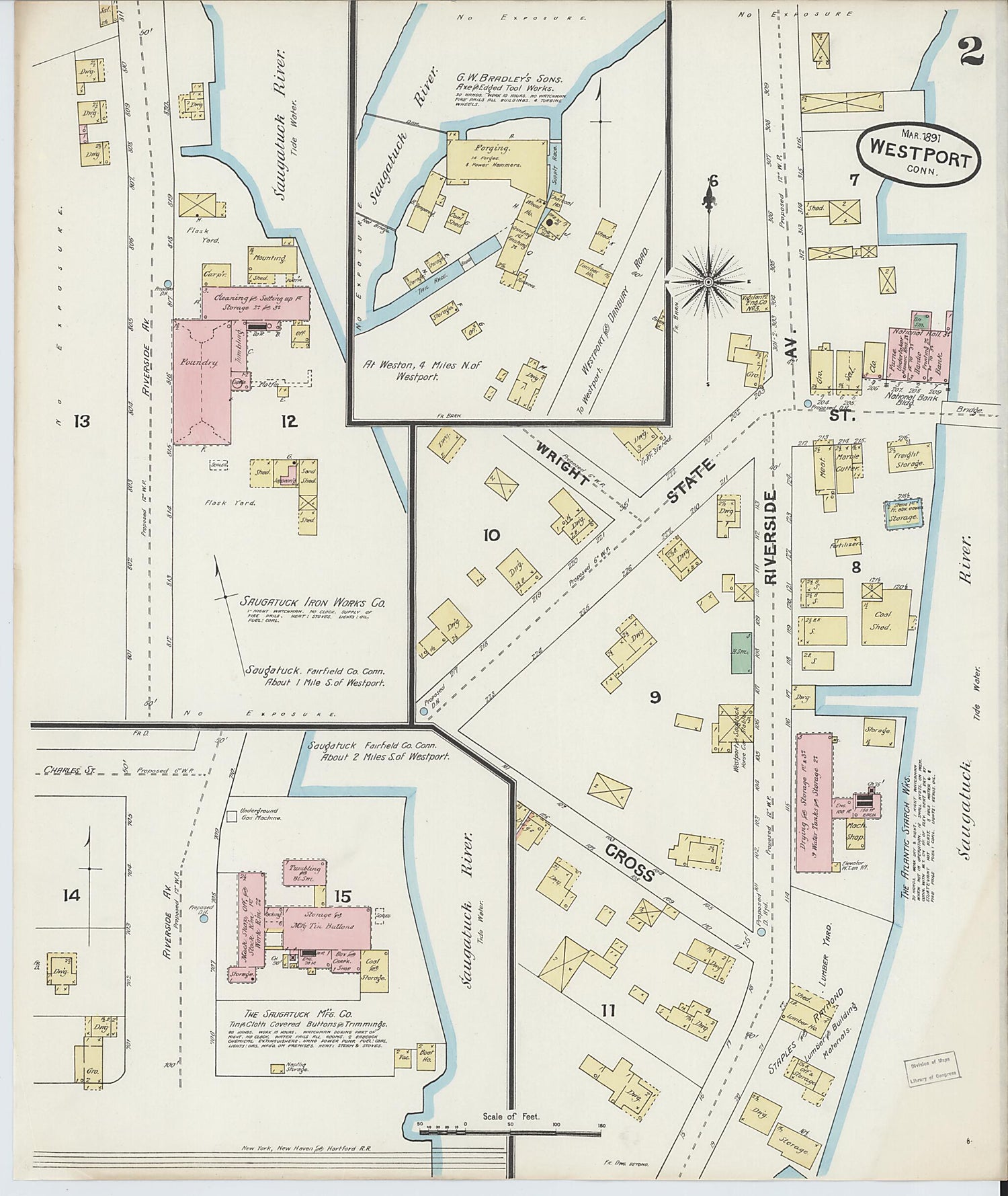 This old map of Westport, Fairfield County, Connecticut was created by Sanborn Map Company in 1891