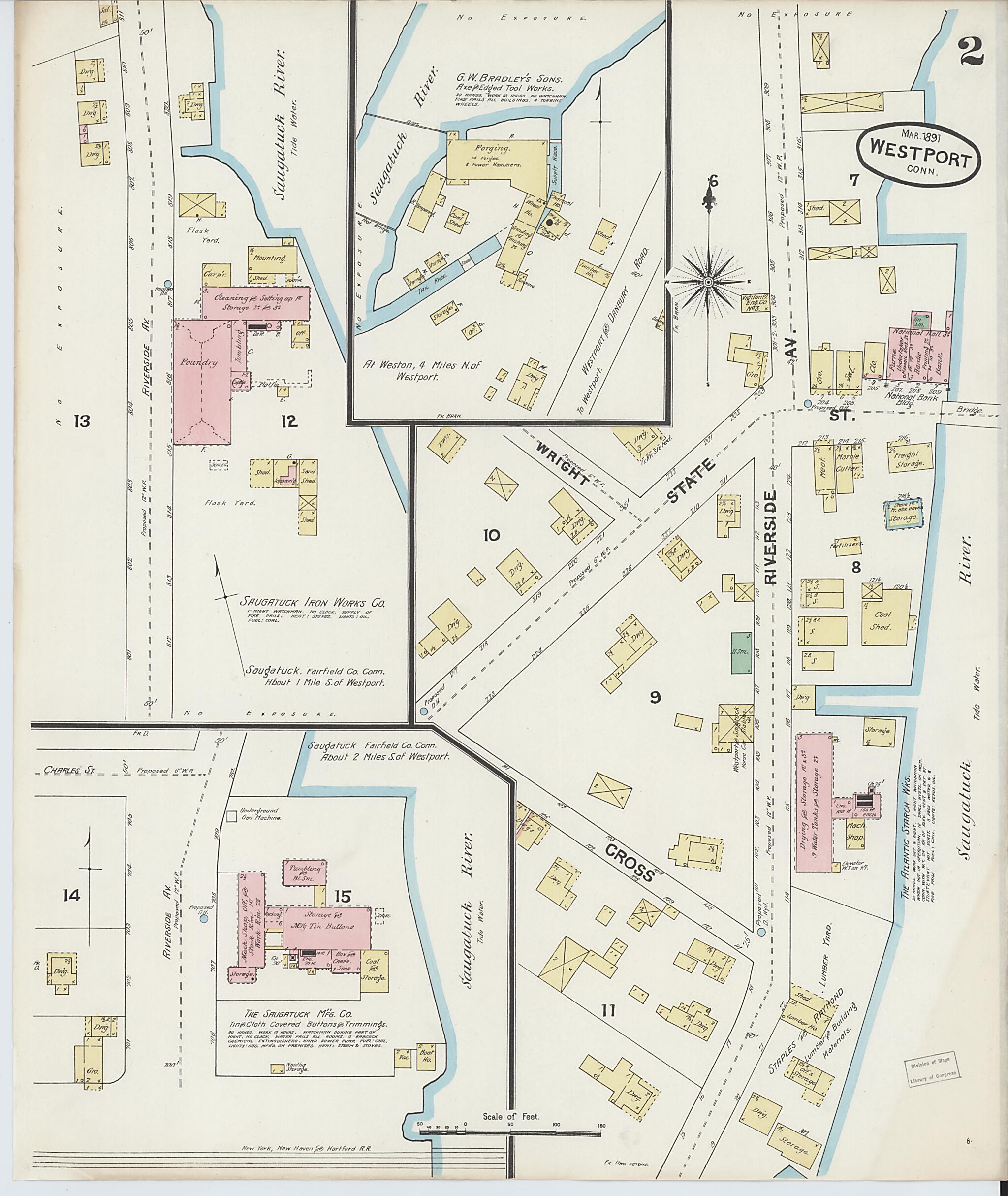 This old map of Westport, Fairfield County, Connecticut was created by Sanborn Map Company in 1891