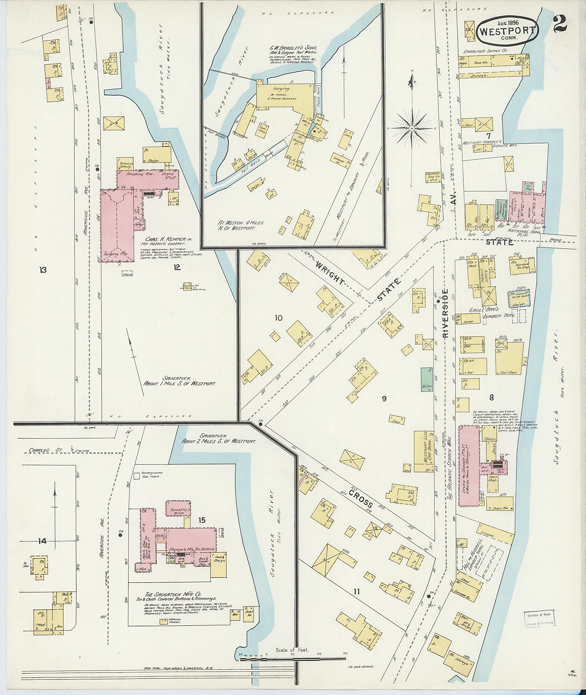 This old map of Westport, Fairfield County, Connecticut was created by Sanborn Map Company in 1896