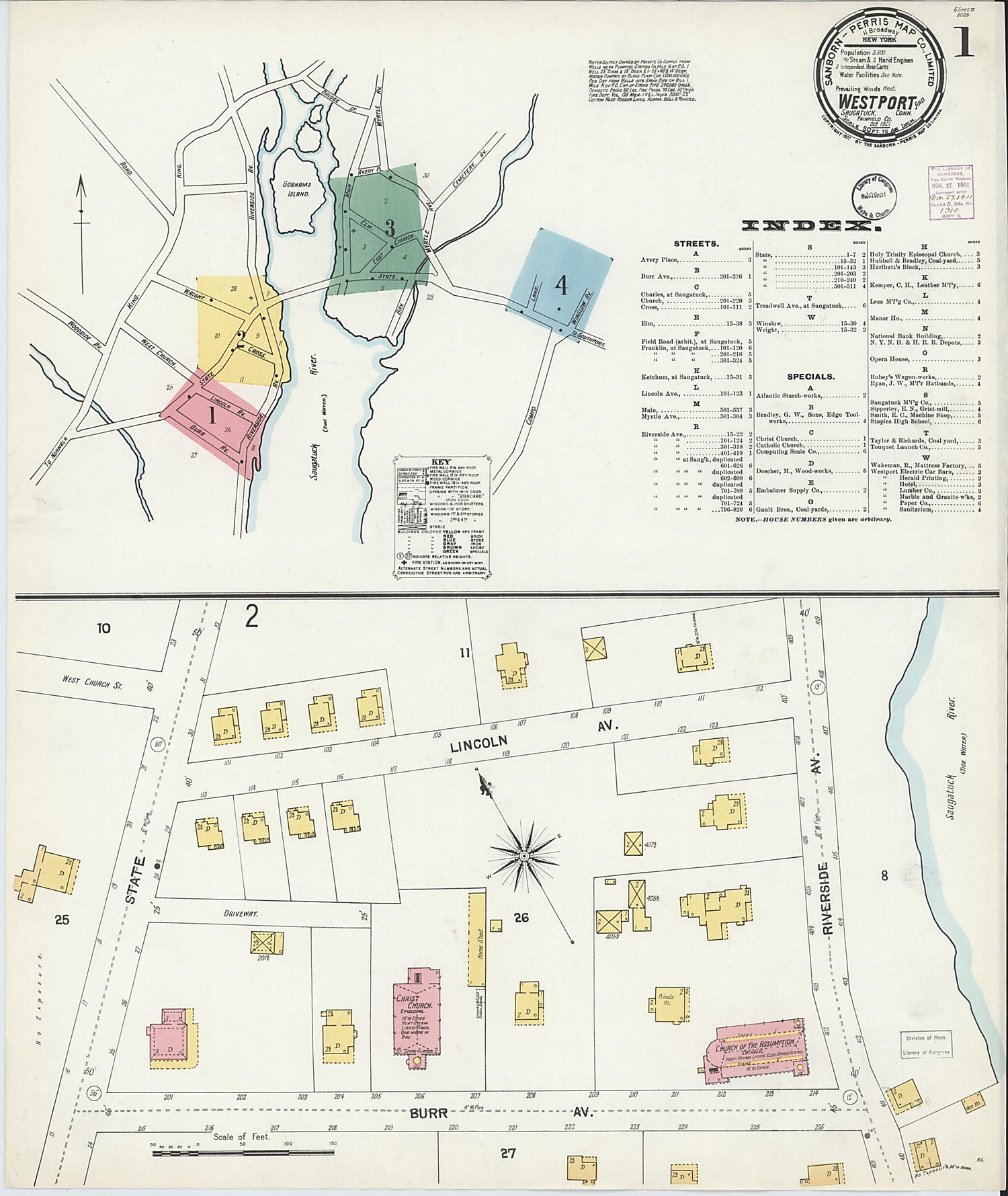 This old map of Westport, Fairfield County, Connecticut was created by Sanborn Map Company in 1901