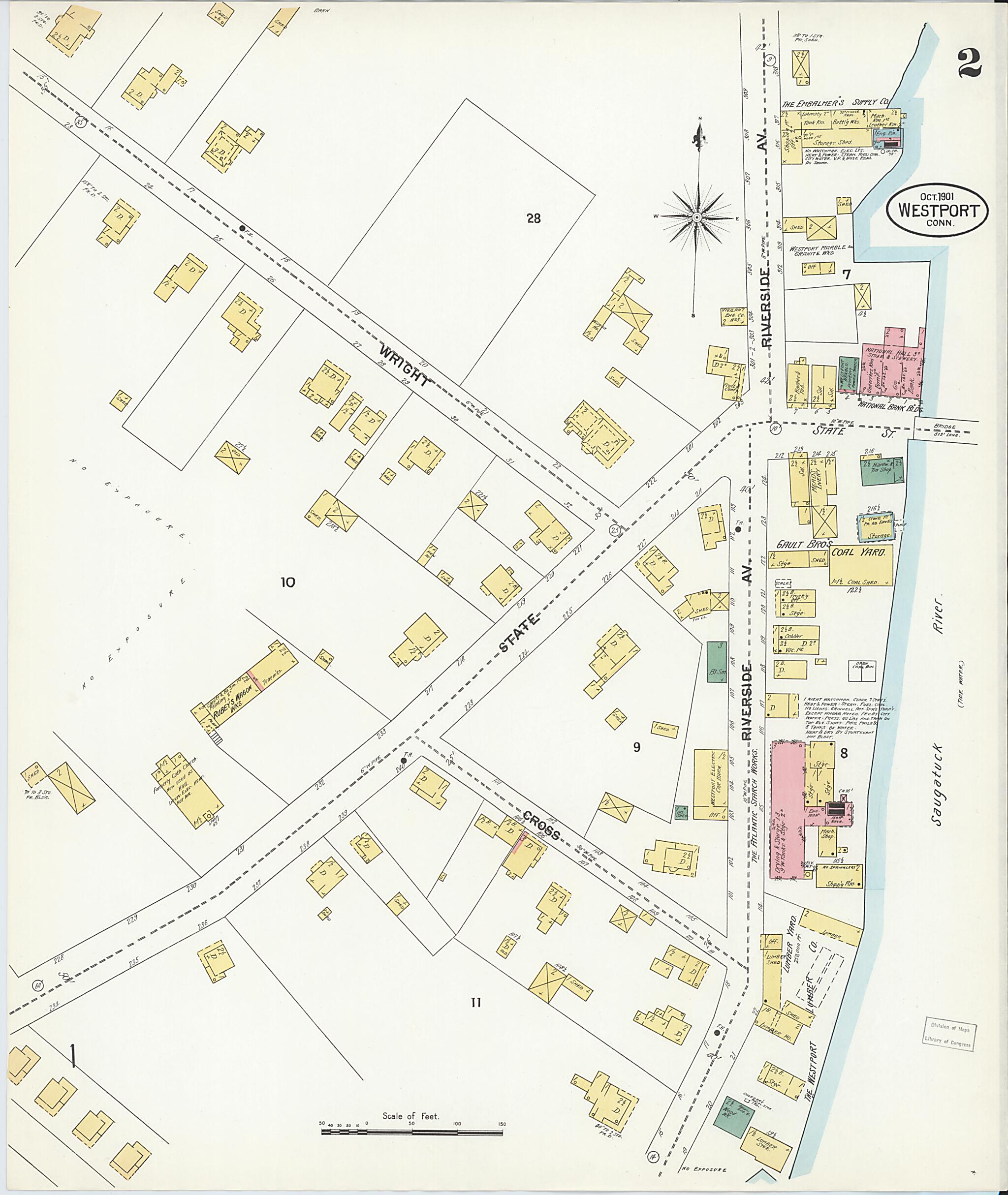 This old map of Westport, Fairfield County, Connecticut was created by Sanborn Map Company in 1901