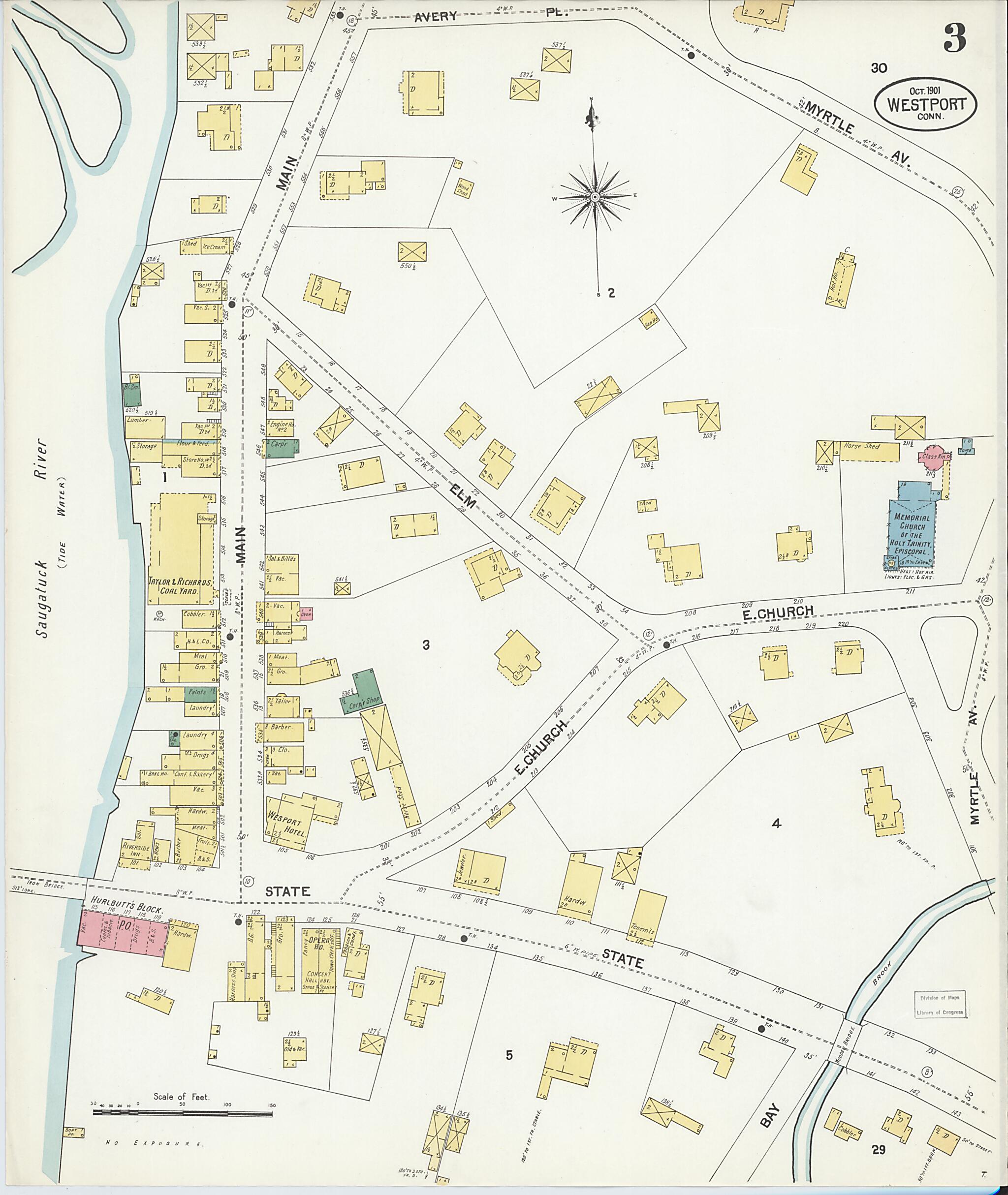 This old map of Westport, Fairfield County, Connecticut was created by Sanborn Map Company in 1901