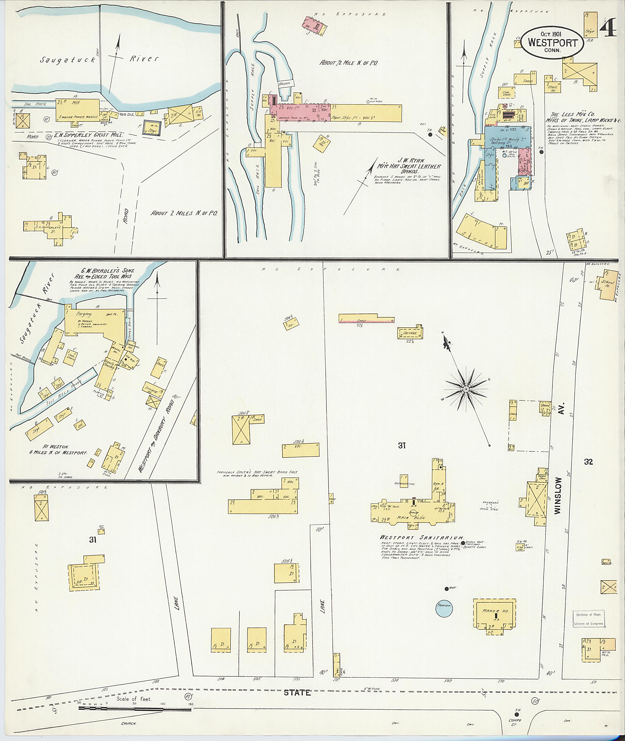 This old map of Westport, Fairfield County, Connecticut was created by Sanborn Map Company in 1901