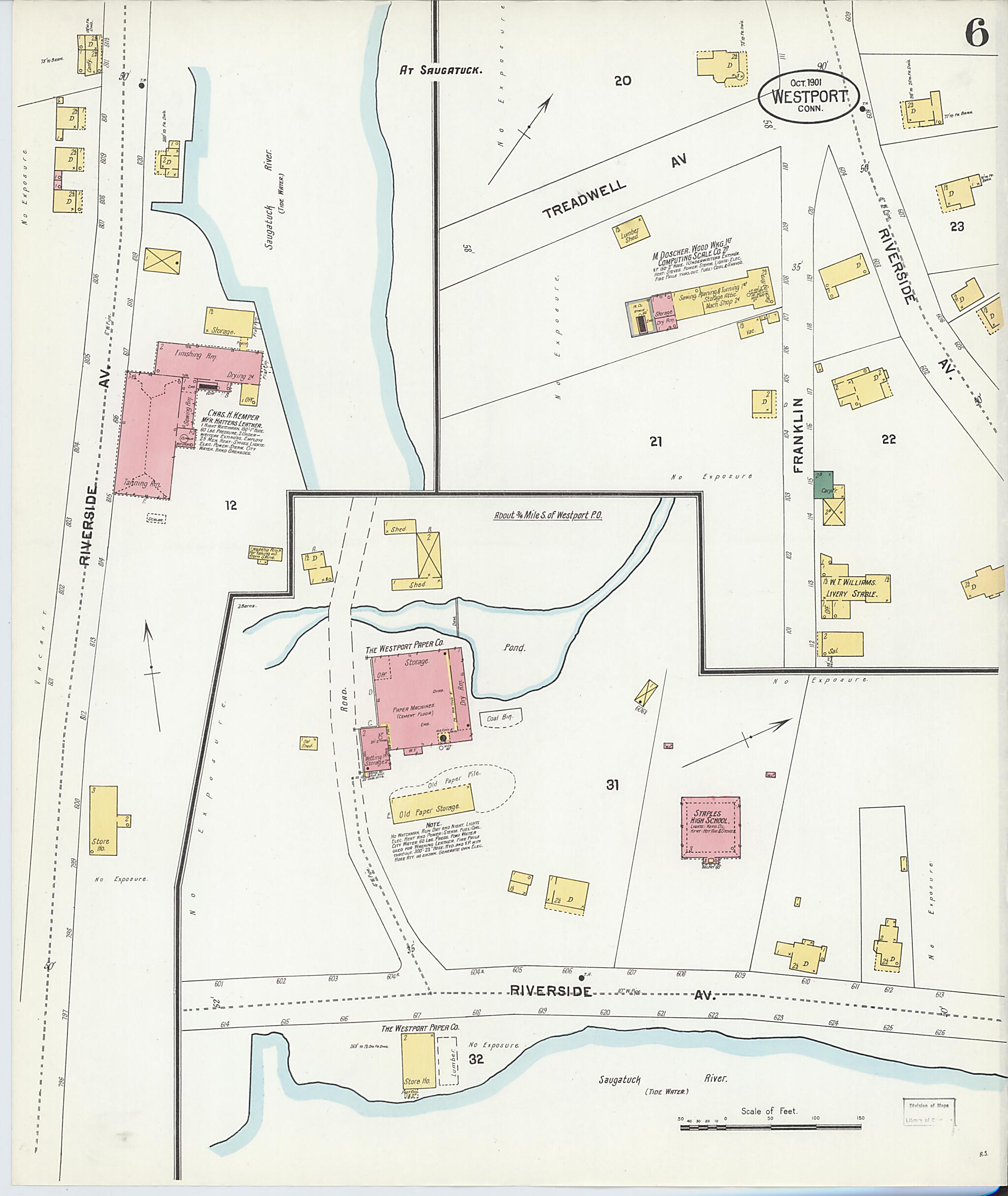 This old map of Westport, Fairfield County, Connecticut was created by Sanborn Map Company in 1901