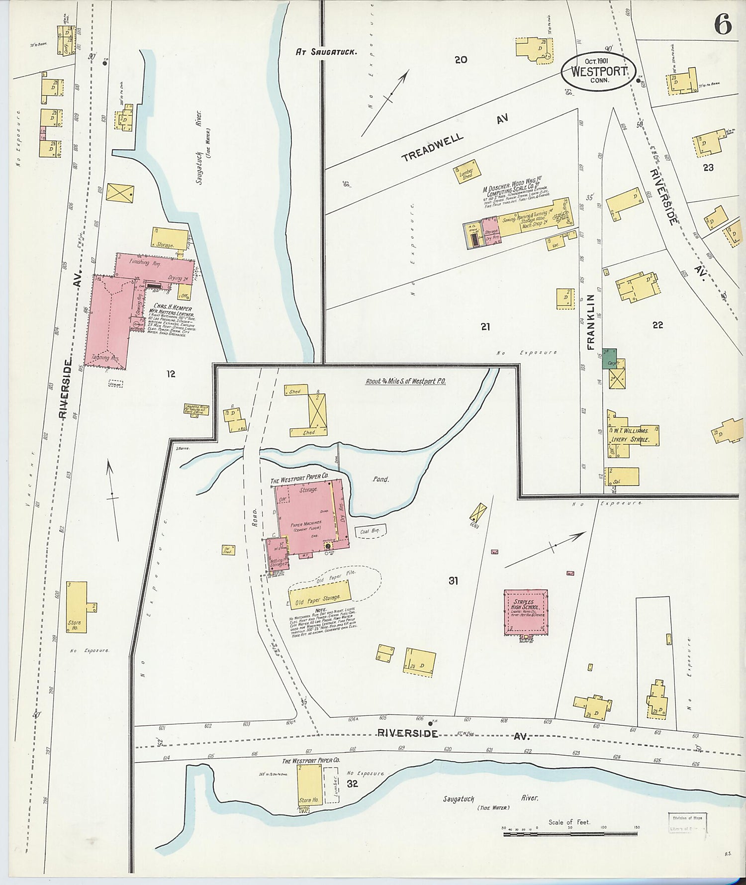 This old map of Westport, Fairfield County, Connecticut was created by Sanborn Map Company in 1901