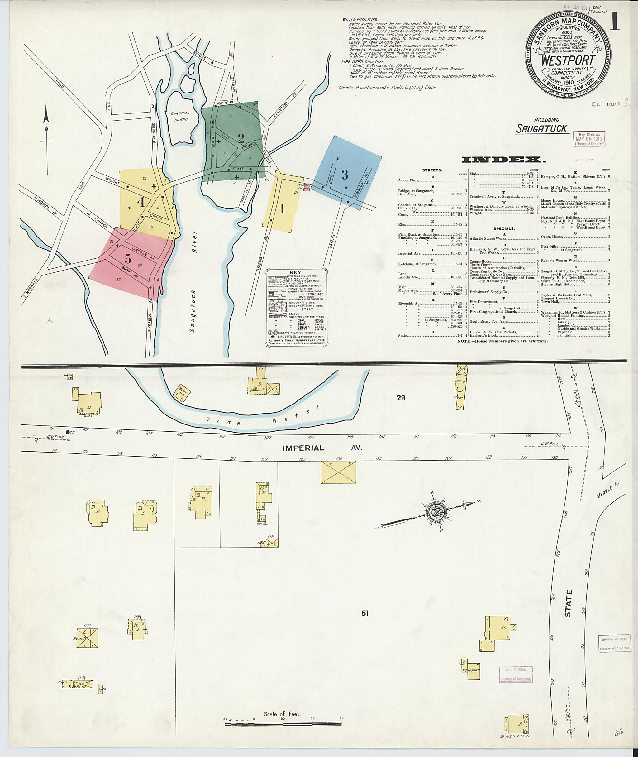 This old map of Westport, Fairfield County, Connecticut was created by Sanborn Map Company in 1910