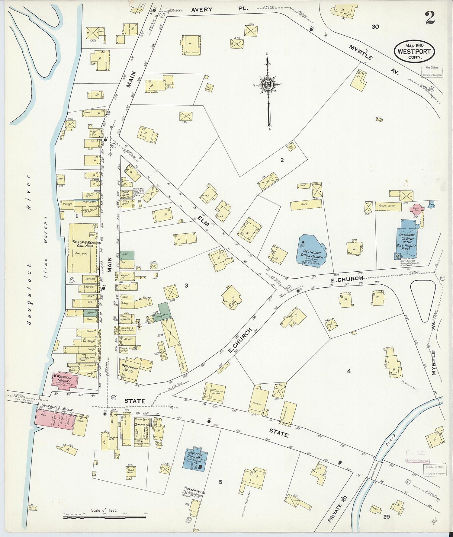 This old map of Westport, Fairfield County, Connecticut was created by Sanborn Map Company in 1910