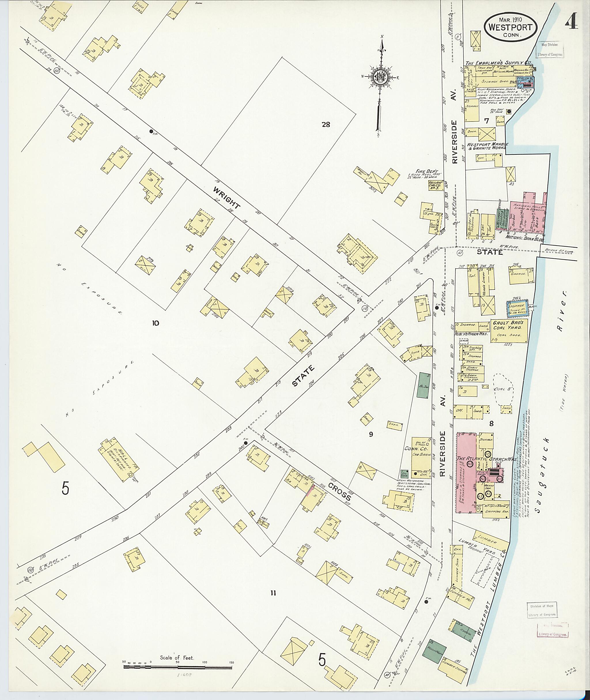 This old map of Westport, Fairfield County, Connecticut was created by Sanborn Map Company in 1910