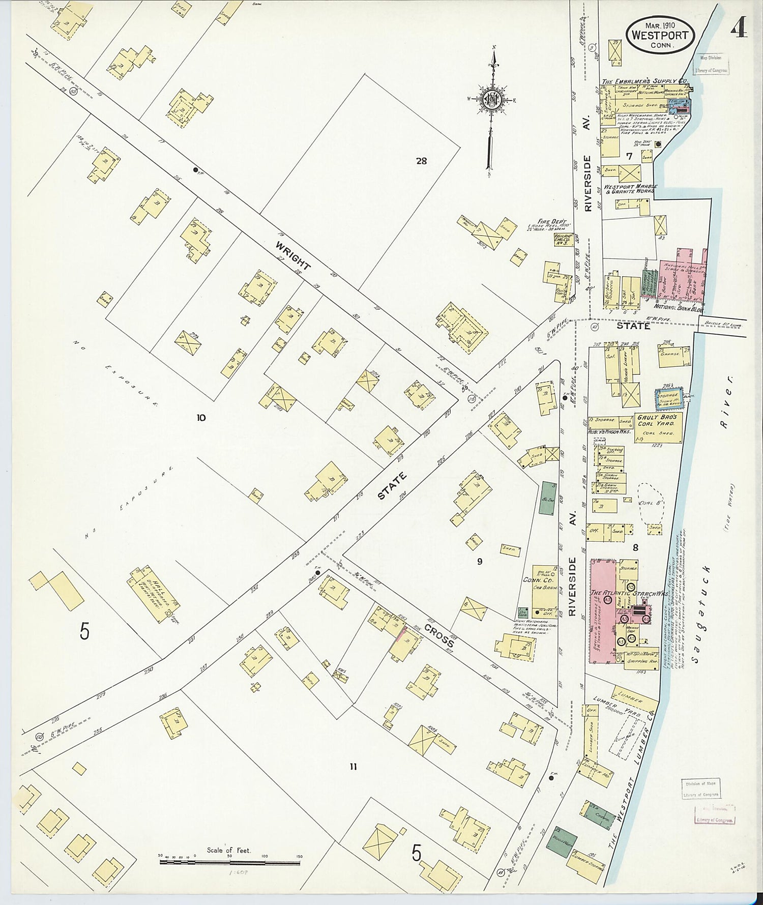 This old map of Westport, Fairfield County, Connecticut was created by Sanborn Map Company in 1910