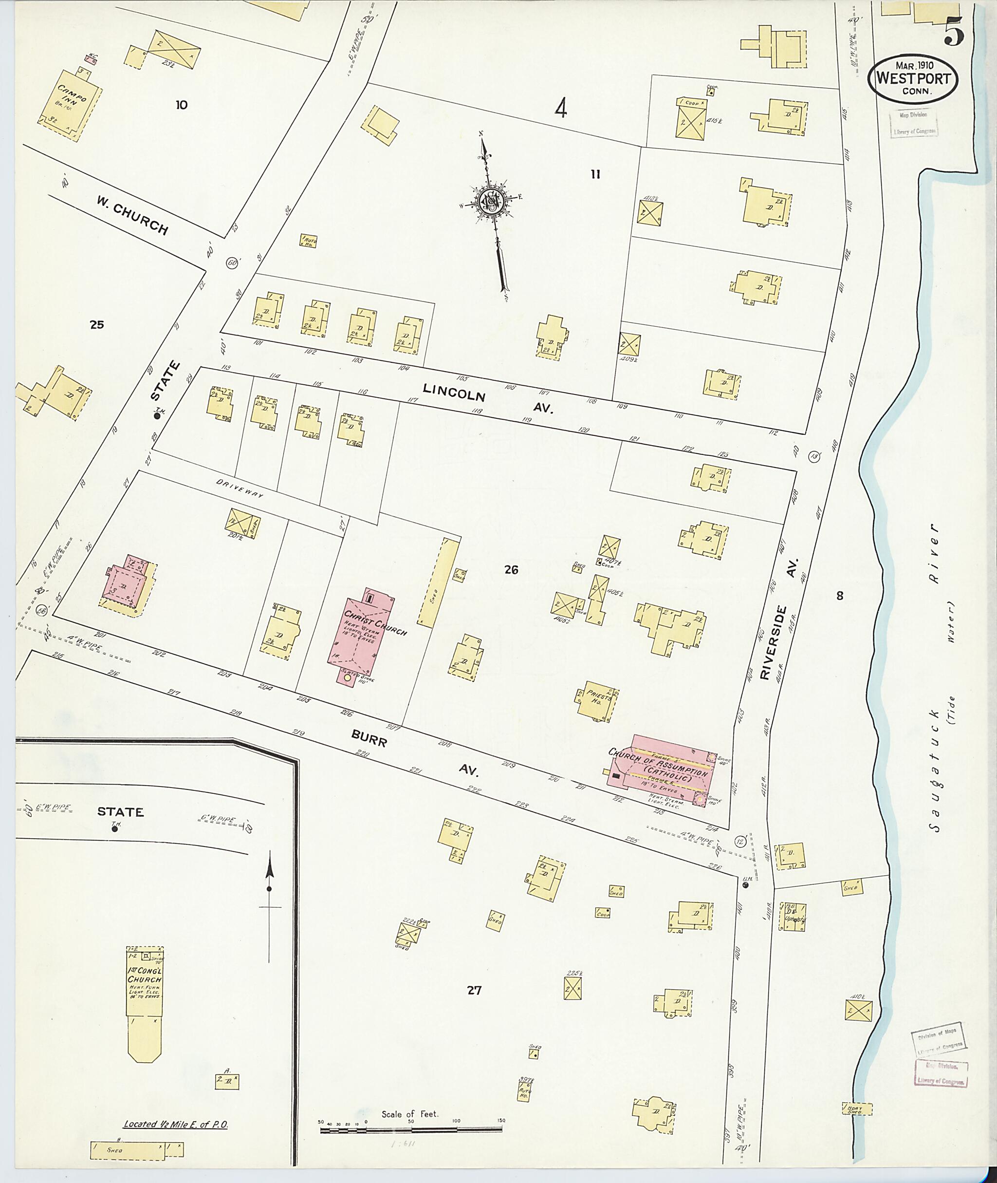 This old map of Westport, Fairfield County, Connecticut was created by Sanborn Map Company in 1910