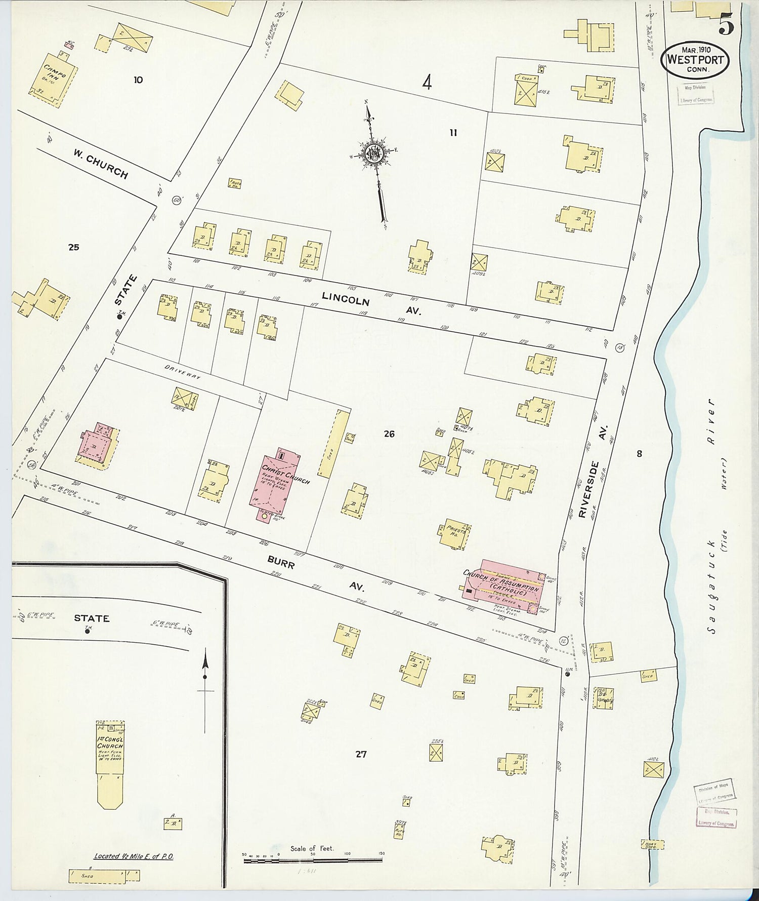This old map of Westport, Fairfield County, Connecticut was created by Sanborn Map Company in 1910