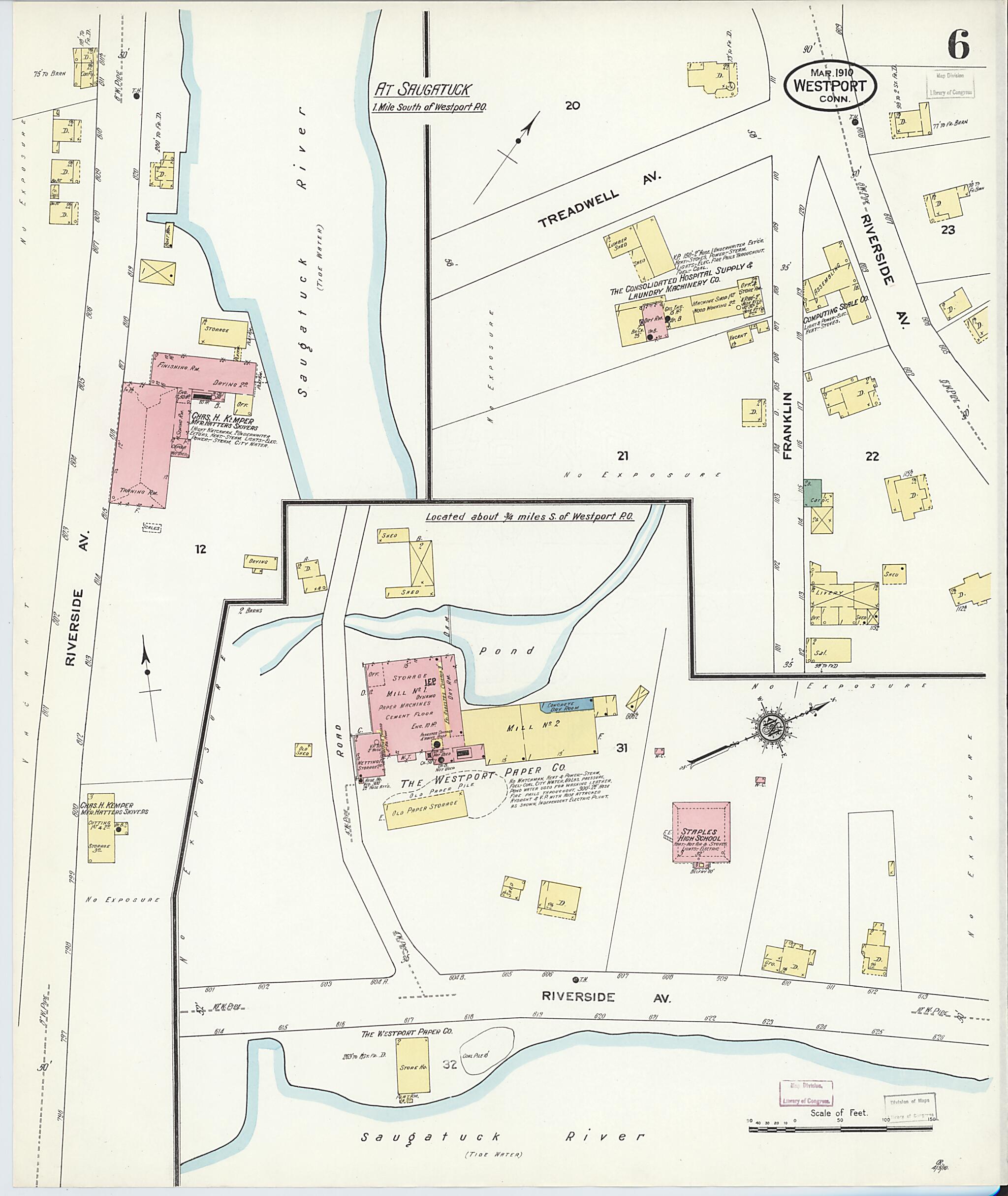 This old map of Westport, Fairfield County, Connecticut was created by Sanborn Map Company in 1910