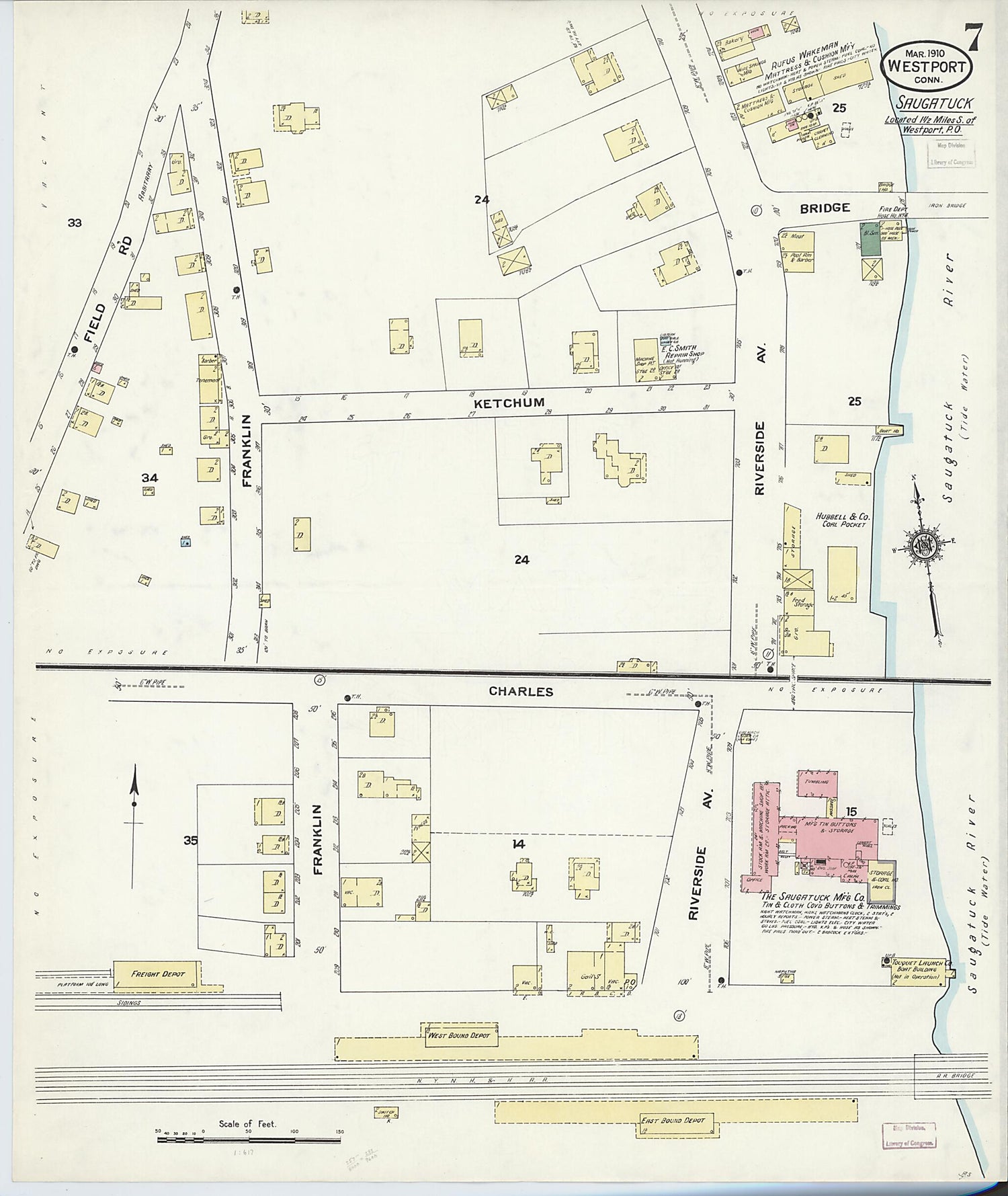 This old map of Westport, Fairfield County, Connecticut was created by Sanborn Map Company in 1910